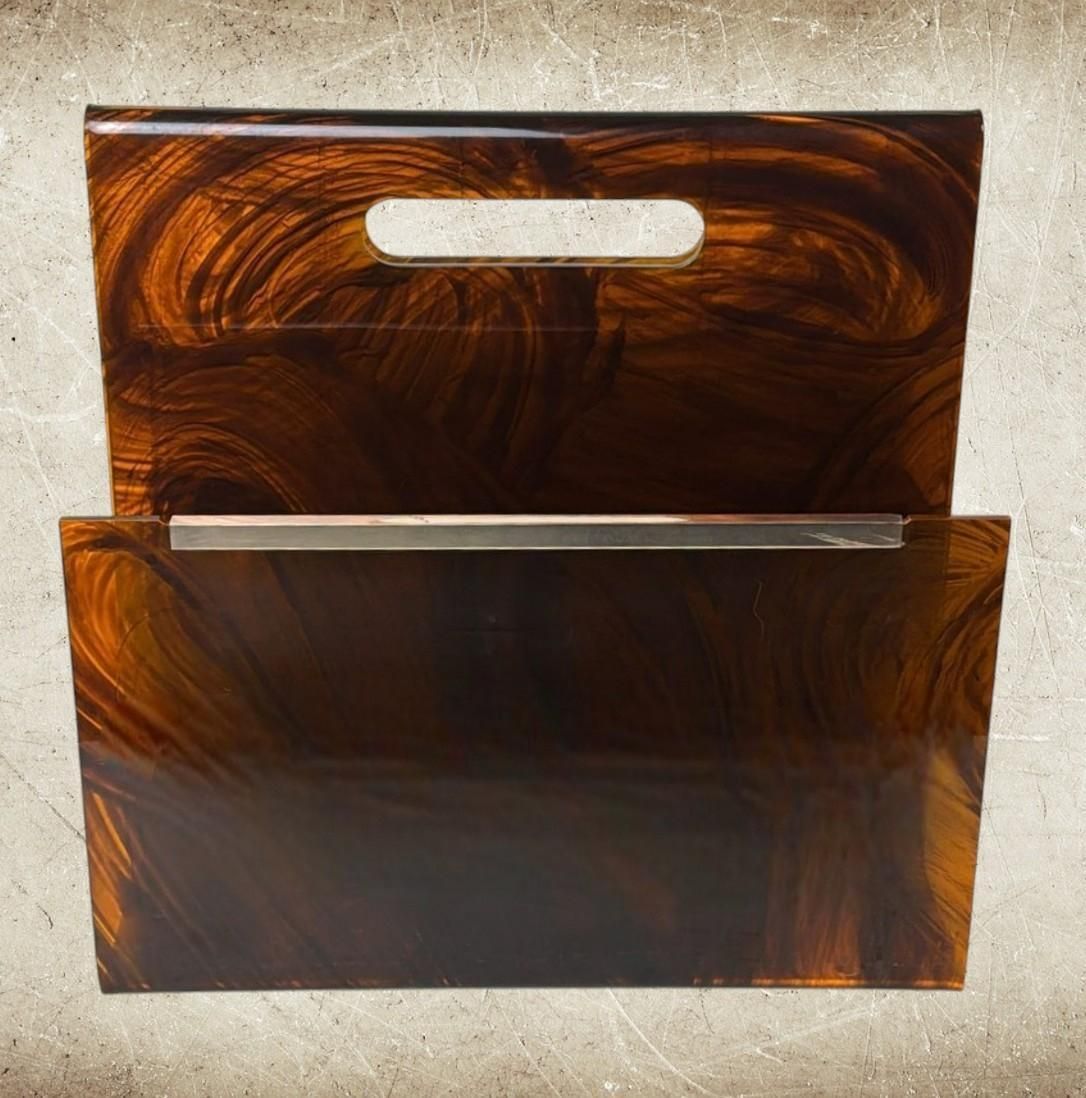 photo furniture Willy Rizzo Style Italian Tortoiseshell Plexiglass And Brass Magazine Rack