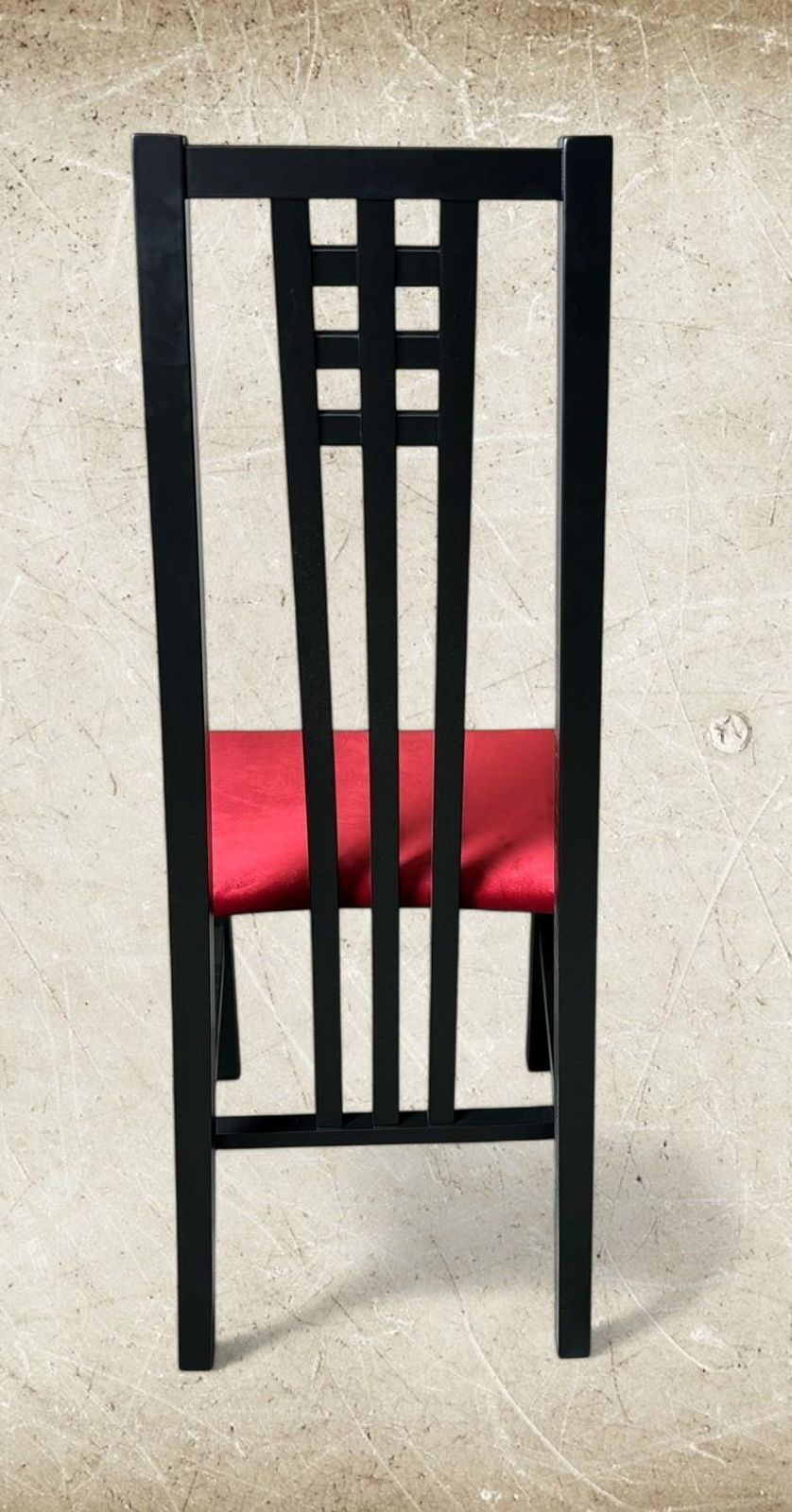 Furniture Mackintosh Style Pair Italian Black Lacquered Wood Chairs Red Velvet Upholstery photo