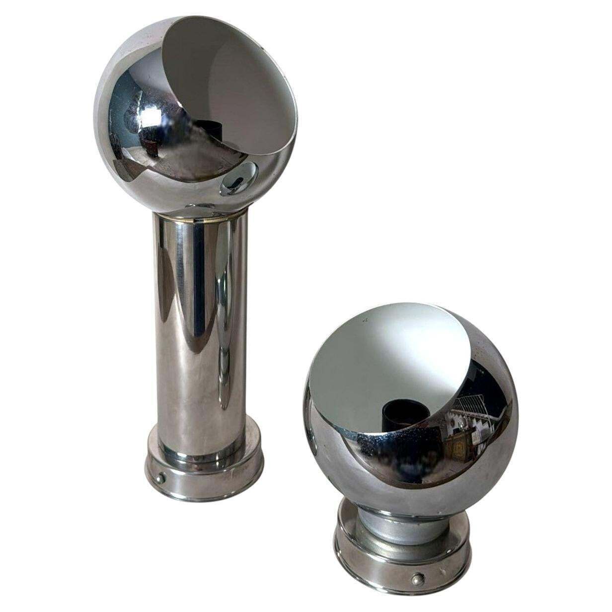 Reggiani Style Pair Of Italian Wall Sconces Space Age In Nickel Plated Metal