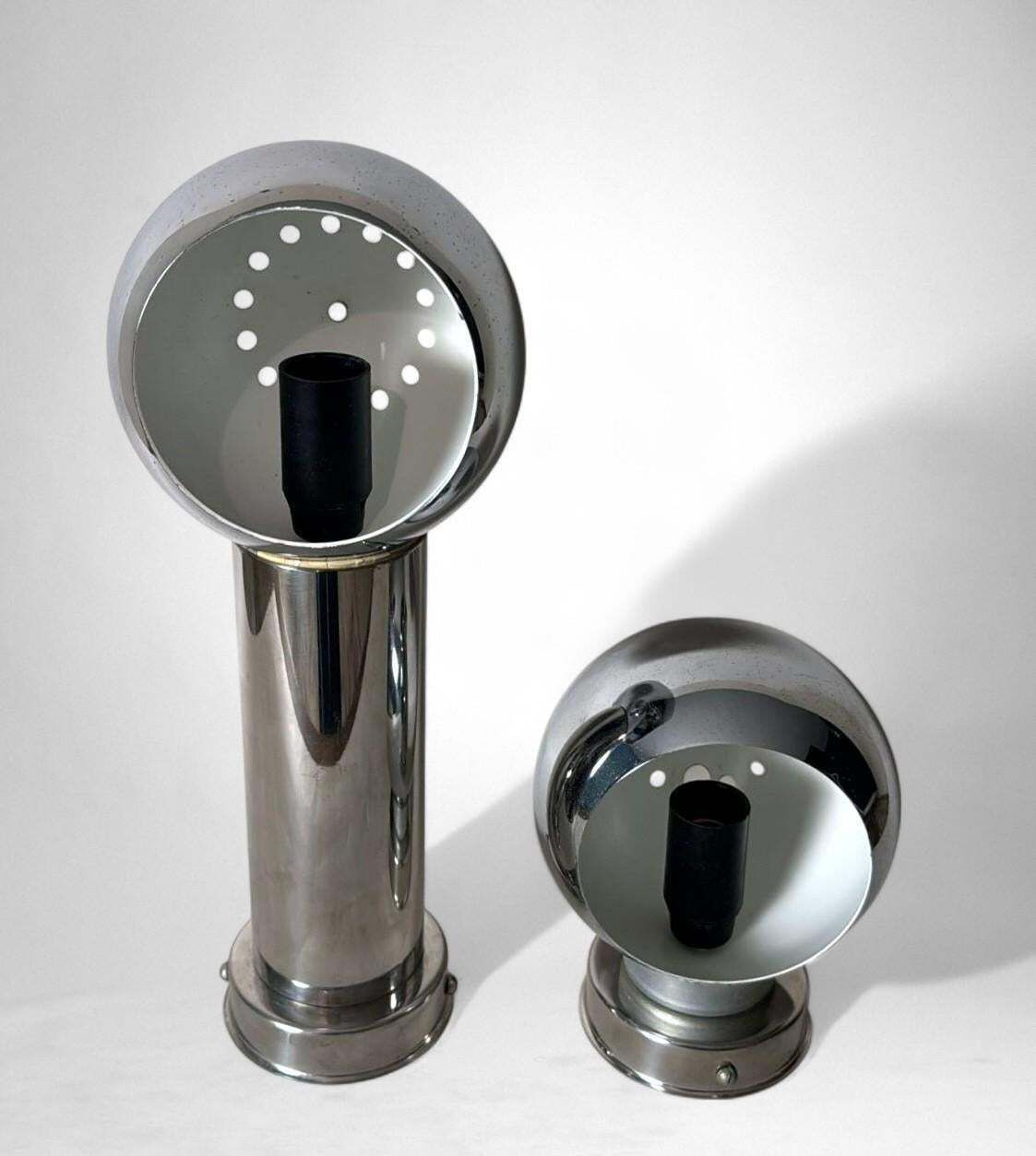 Reggiani Style Pair Of Italian Wall Sconces Space Age In Nickel Plated Metal photo Lighting