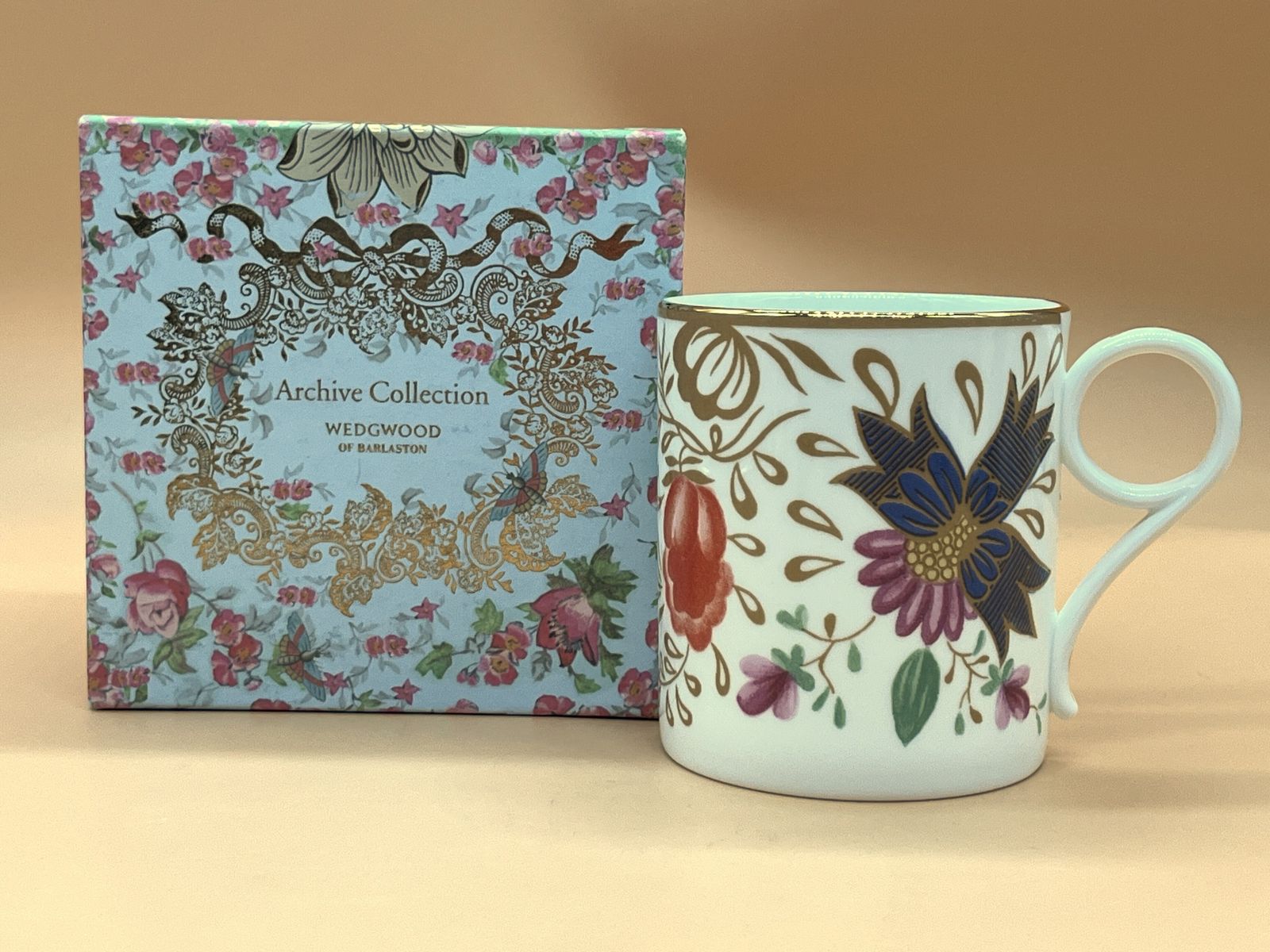 Wedgwood China Archive Antique Flowers Design Small Mug. New In Original Box.