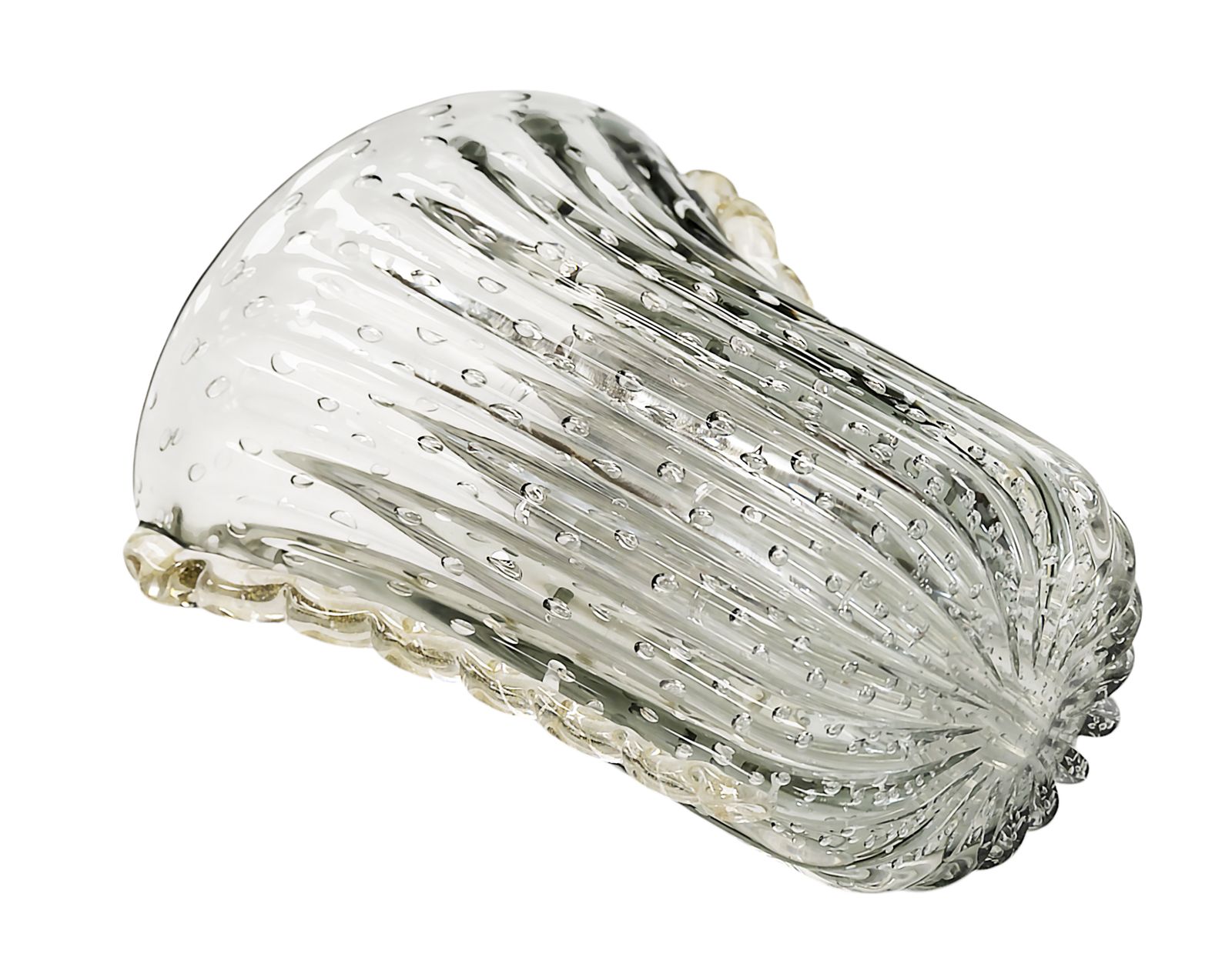 Italian Handmade Transparent Grey And Gold Murano Glass Vase photo for sale
