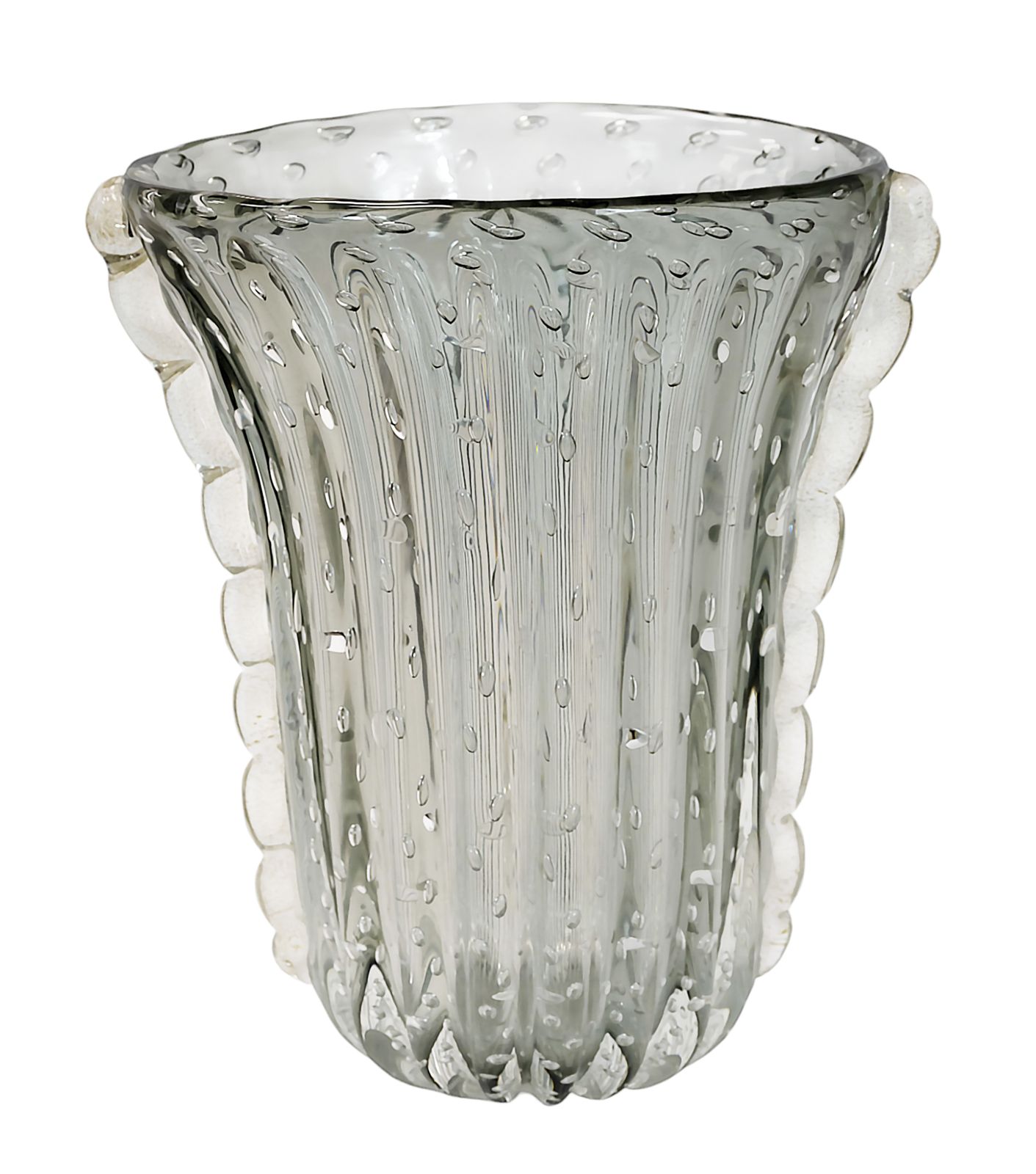 Italian Handmade Transparent Grey And Gold Murano Glass Vase