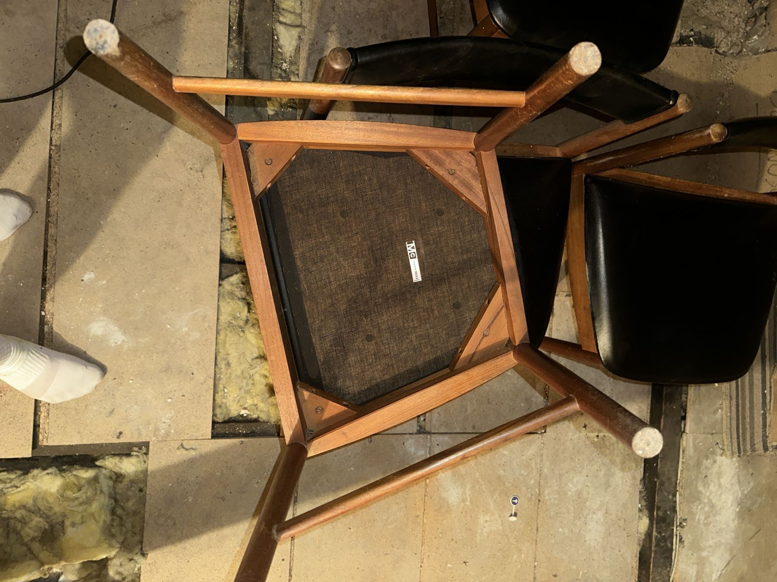 4 X Vintage Mackintosh Chairs No 9533 With Teak Frame And Black Vinyl Seat photo 250.0