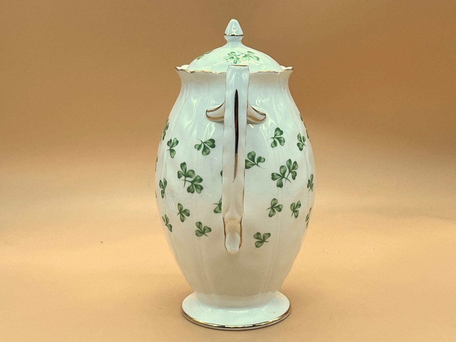 1930's Aynsley China Crocus Shape Shamrock Design Chintz 1.25 Pint Capacity Coffee Pot. photo vintage