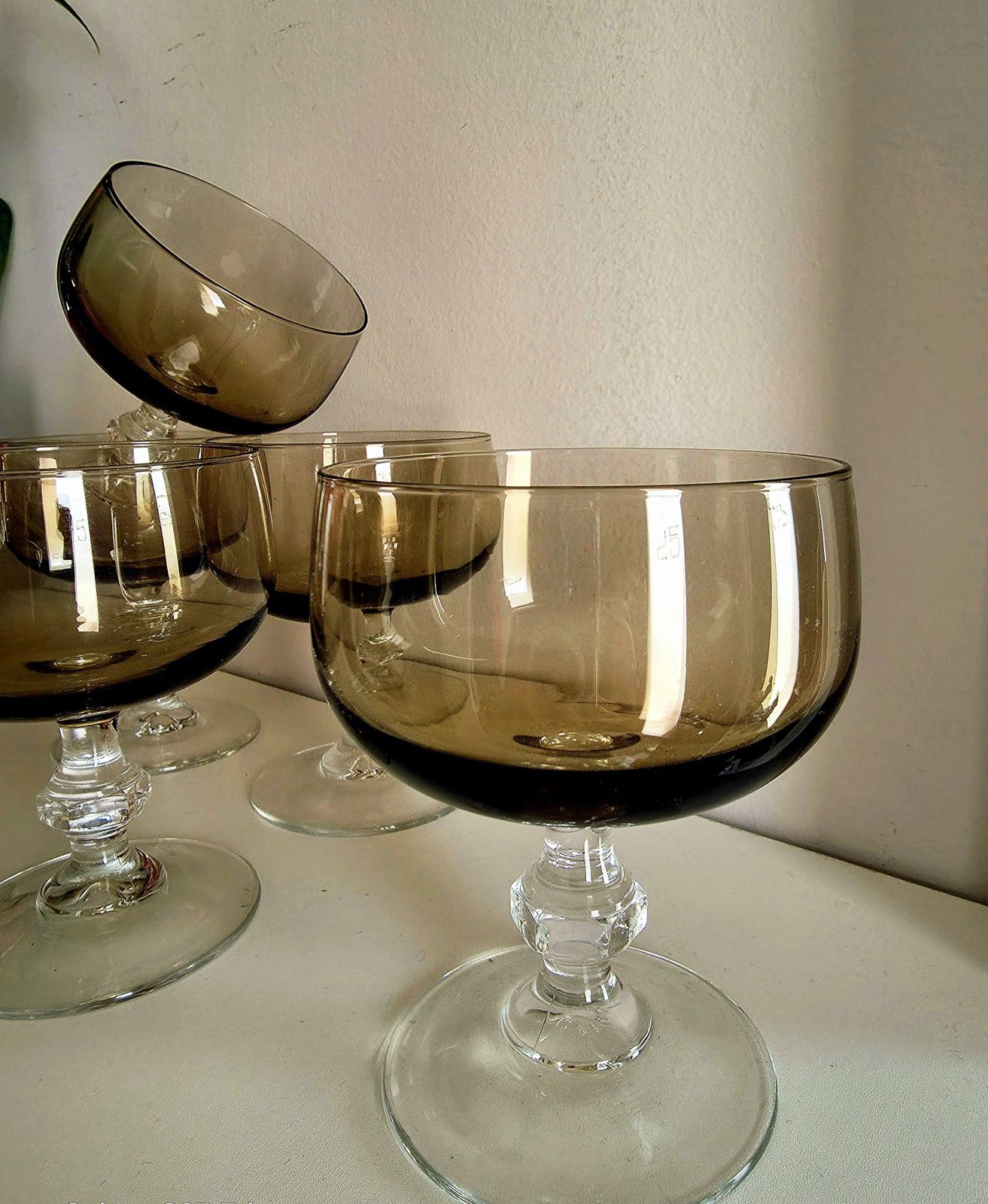 Versatile Set Of Six Mid Century, Smoked Glasses For Champagne, Wine Or Dessert photo 89.0