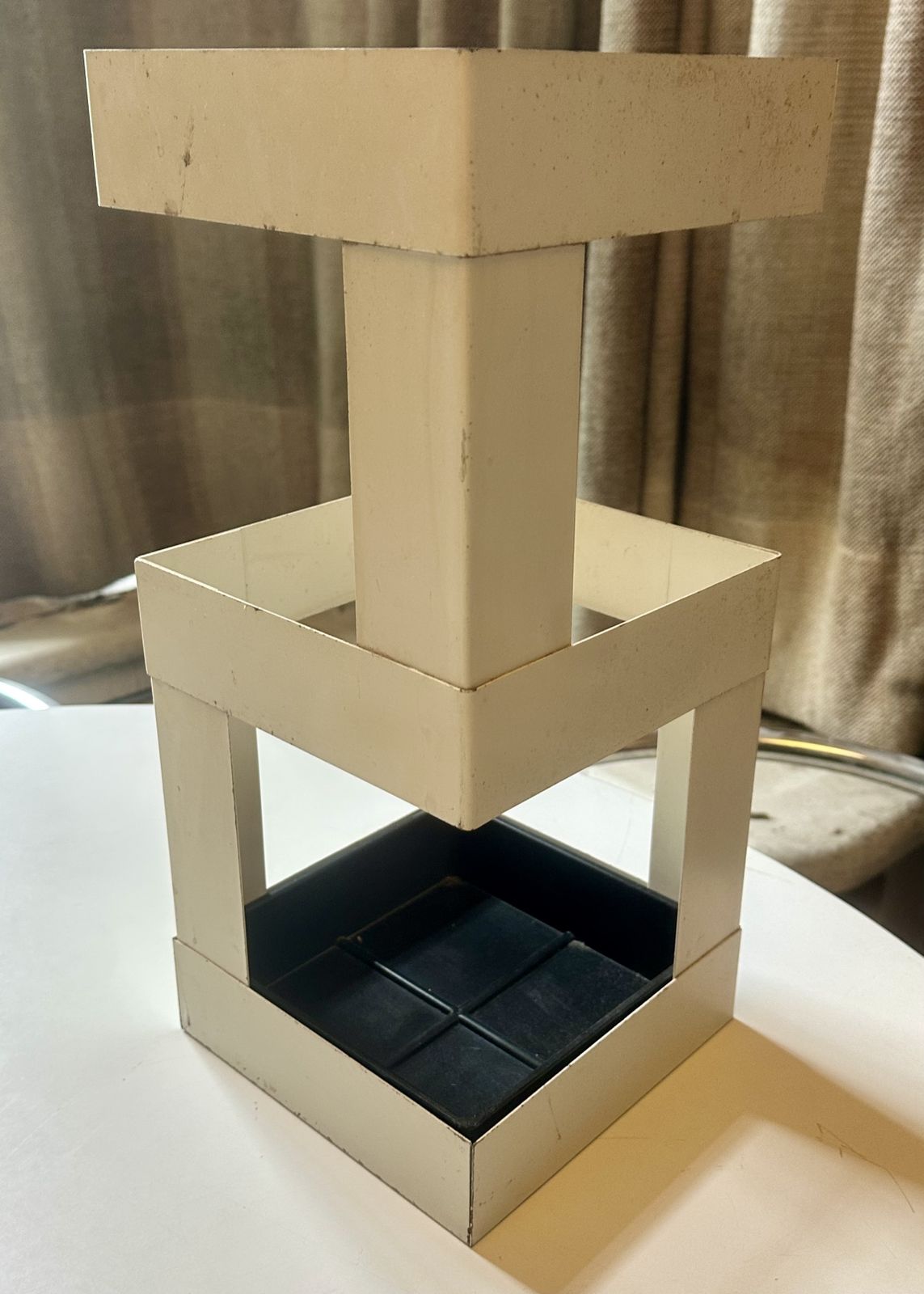 Cubist Umbrella Stand, 1960s In White Painted Metal photo furniture