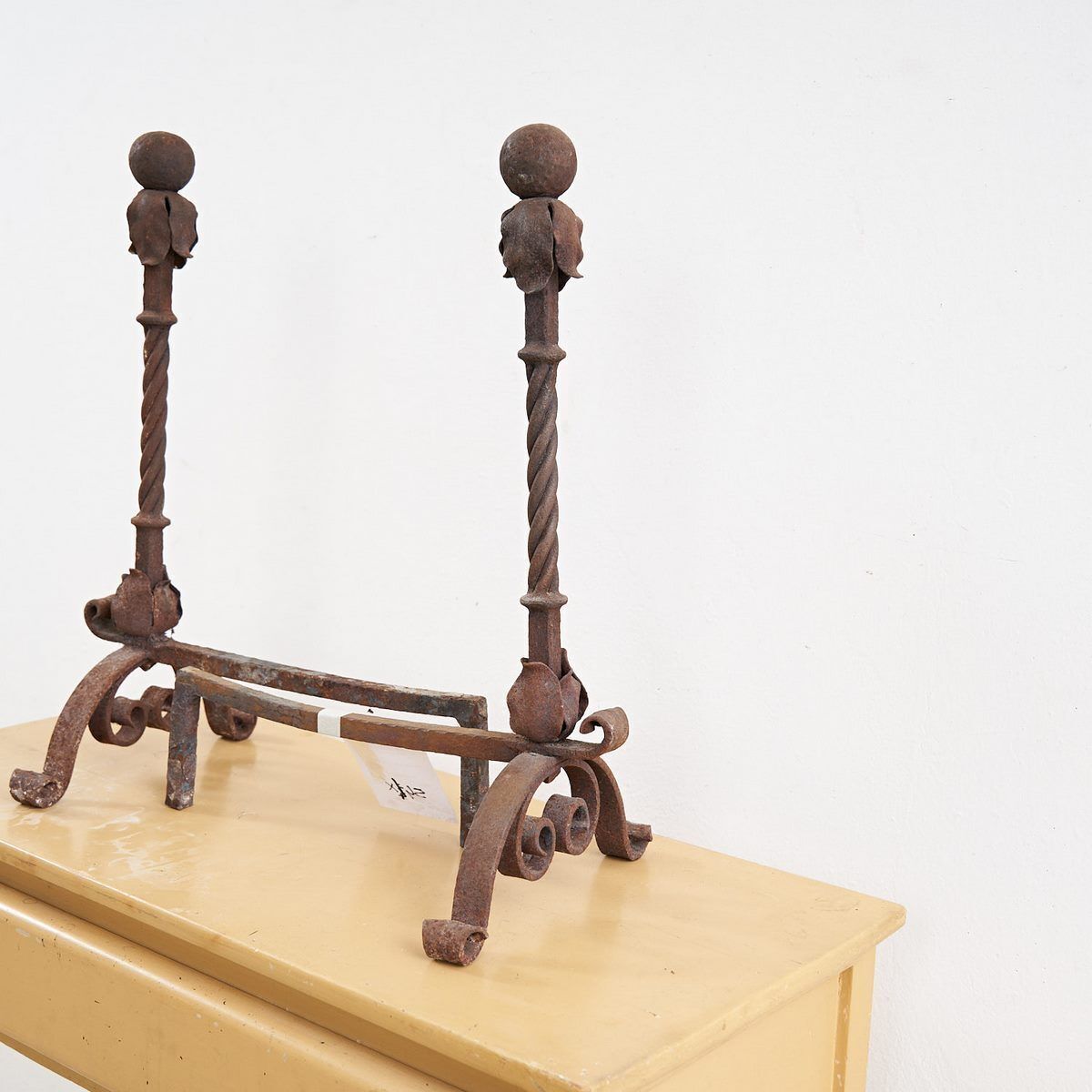 Pair Of Antique Wrought Iron Andirons photo for sale