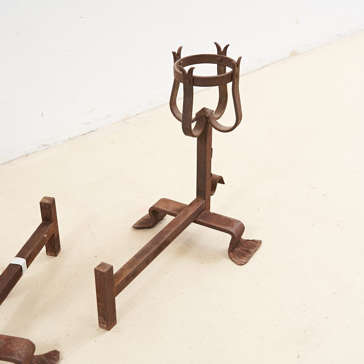 Pair Of Wrought Iron Andirons, Early 1900s photo Home Fixtures