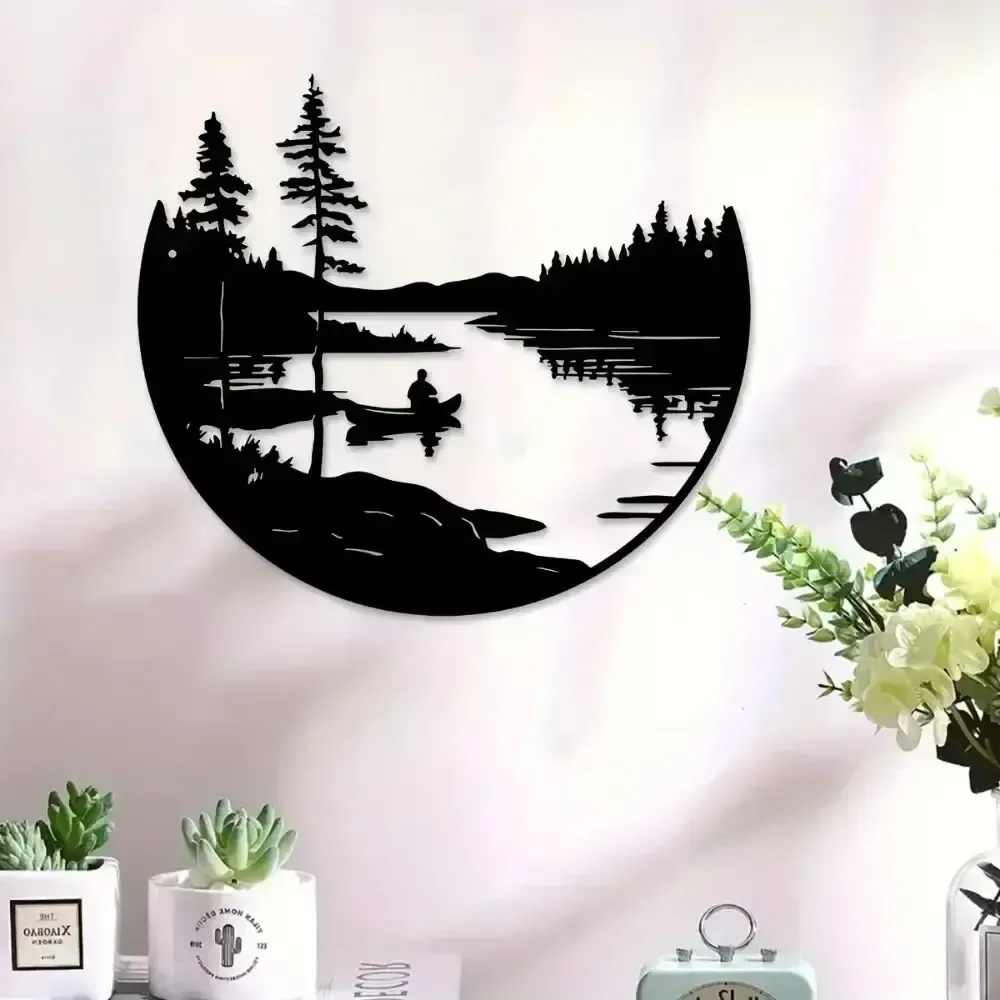 Round Metal Wall Art With Mountain And Lake Sculpture photo 53.0