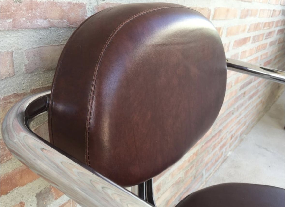 Italian Armchairs In Brown Leather And Chrome, 1980s, Set Of 5 photo buy