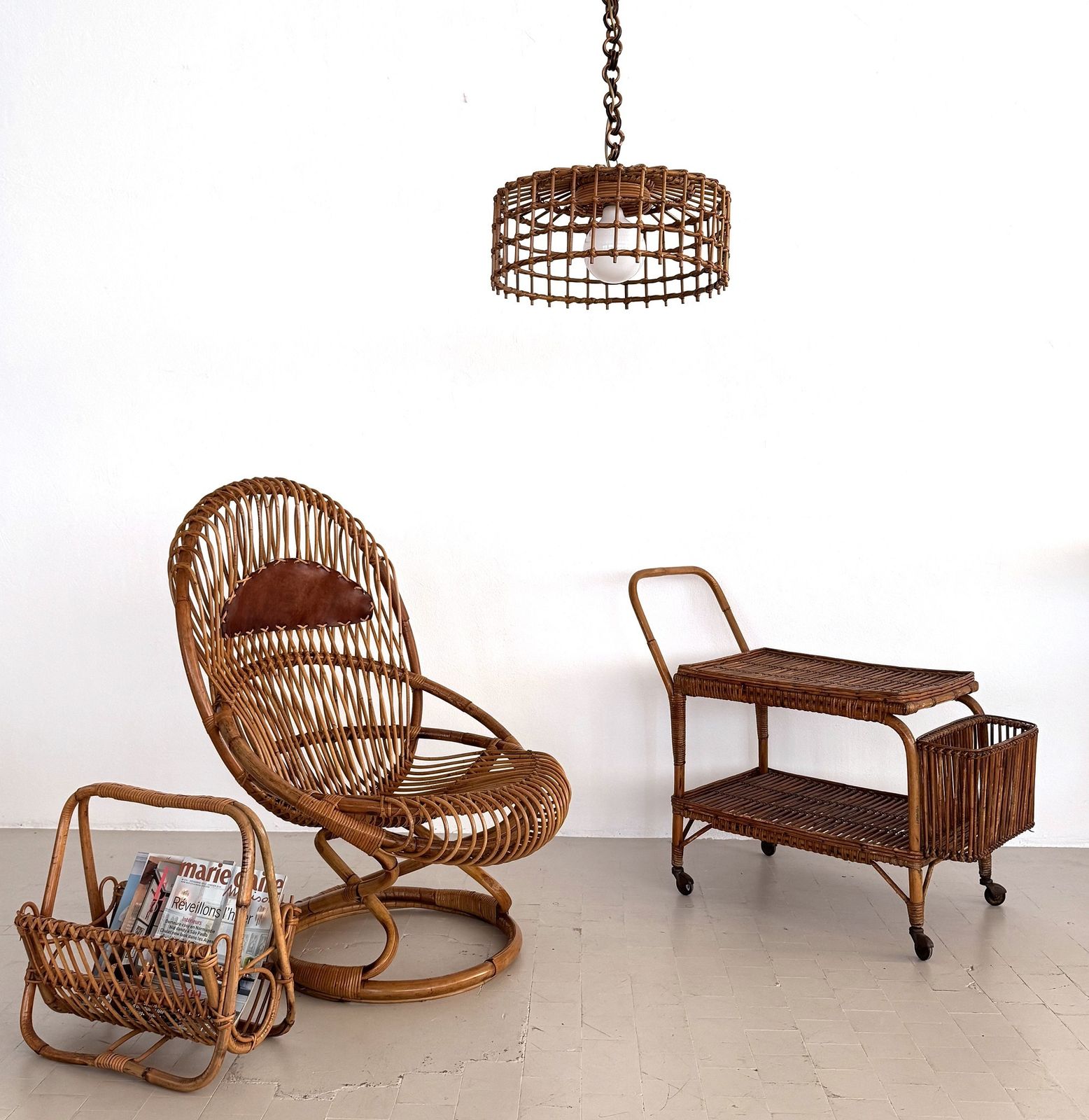 Tito Agnoli Organic Bamboo Wicker Easy Chair For Bonacina,  1960s photo Furniture