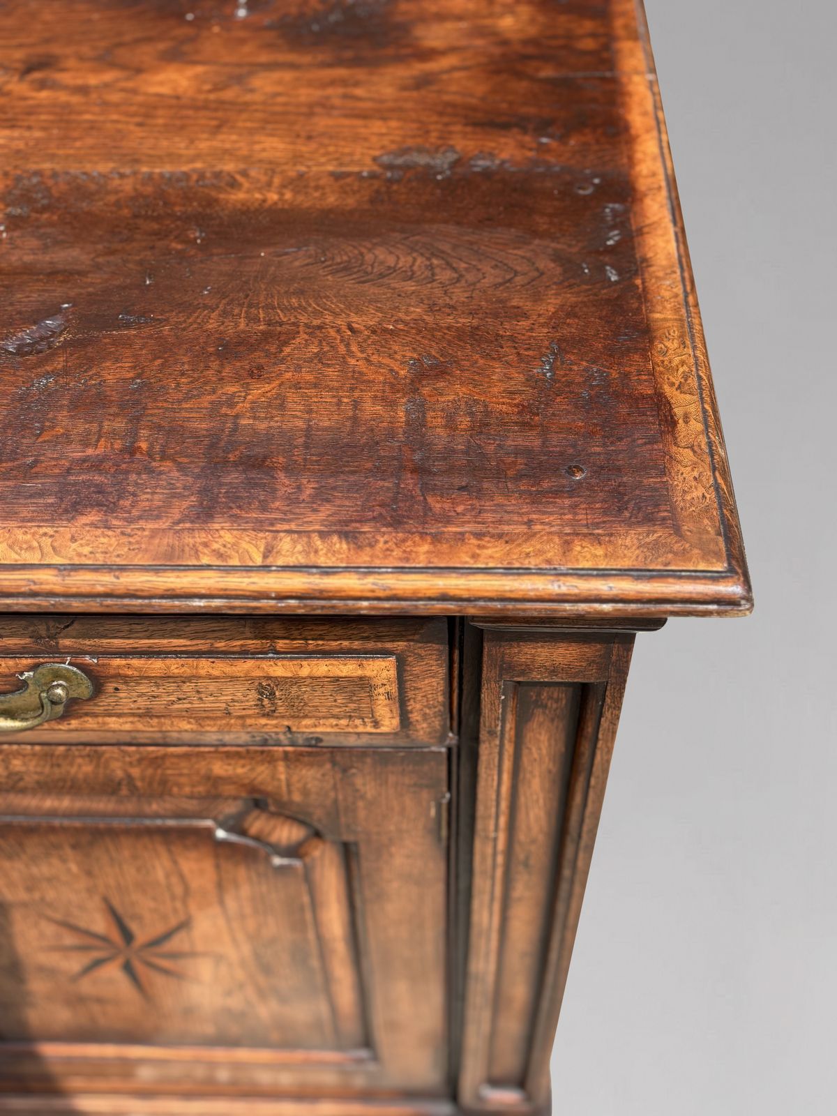 photo for sale Early 19th Century Georgian Oak & Burr Elm Inlay Dresser Base
