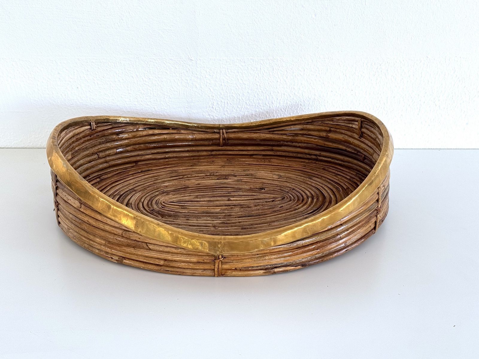 Italian Mid Century Bamboo And Brass Bohemian Organic Serving Tray, 1970s photo buy