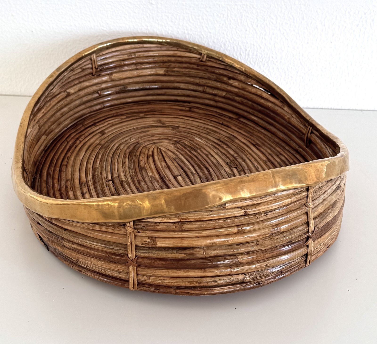 photo furniture Italian Mid Century Bamboo And Brass Bohemian Organic Serving Tray, 1970s
