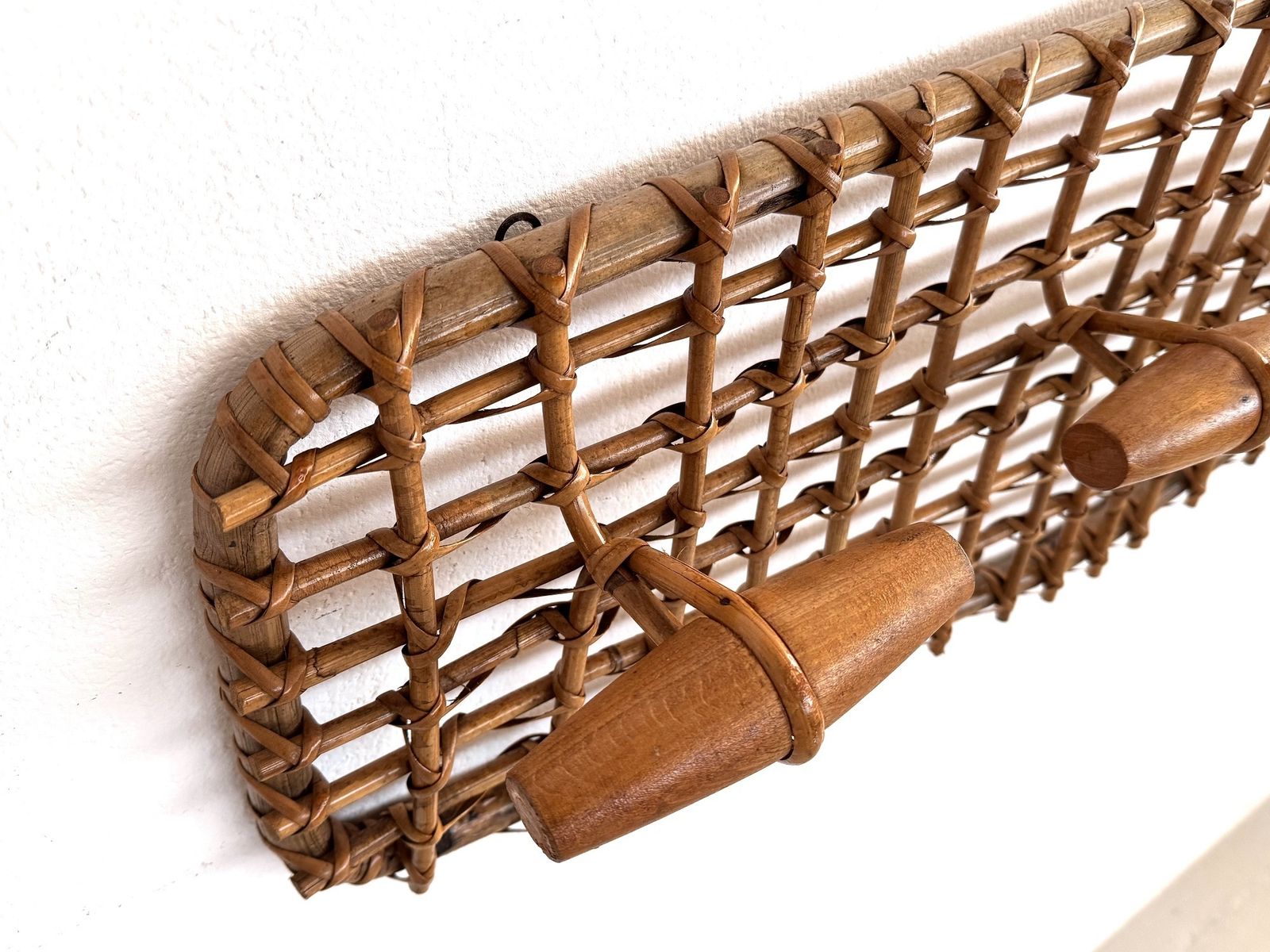 Italian Bamboo And Rattan Coat Hanger Or Coat Rack, 1970s photo vinterior