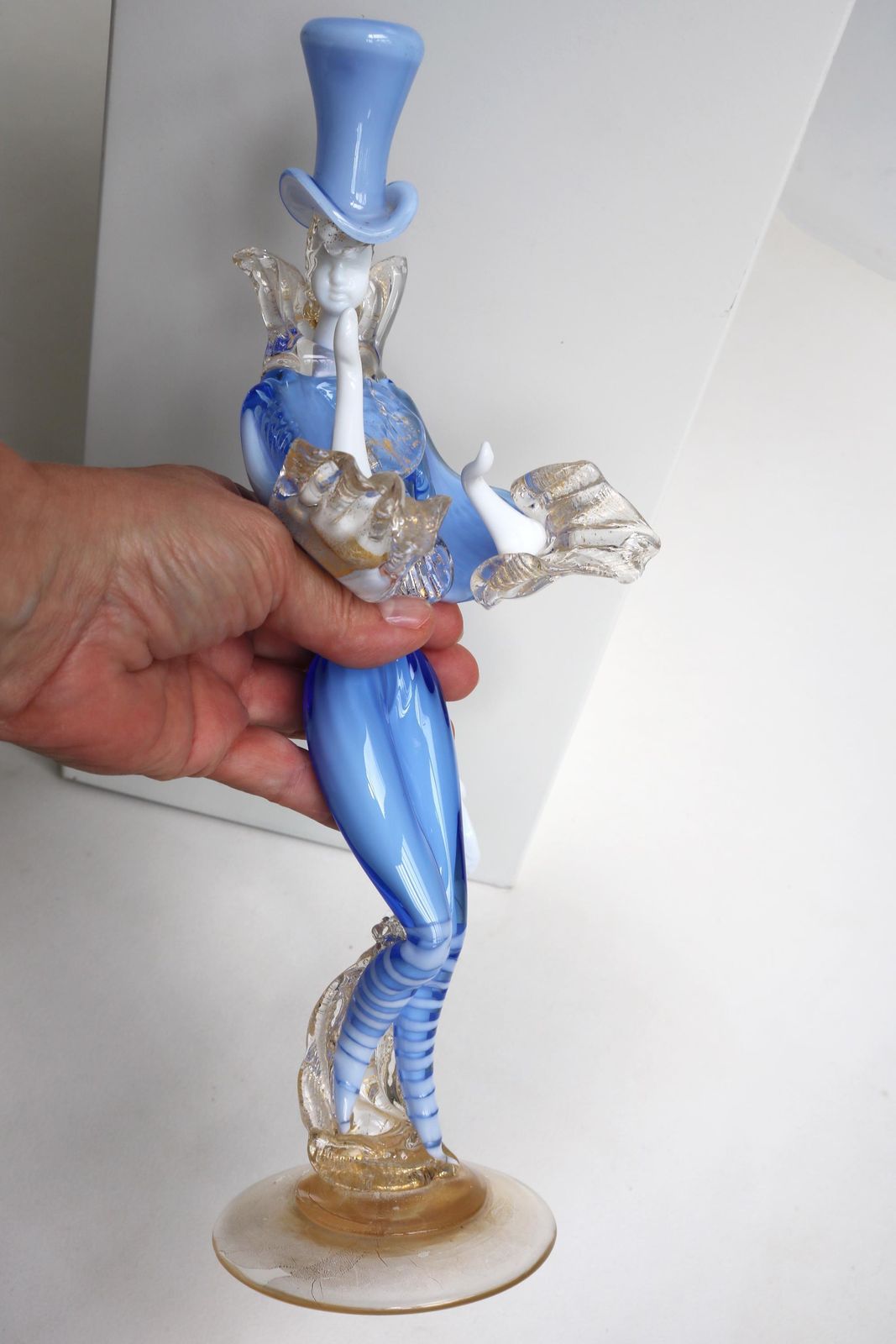 Murano Glass Dancing Gentleman Blue Gold Aventurine – Franco Toffolo Style – Venetian Art Figurine photo vintage