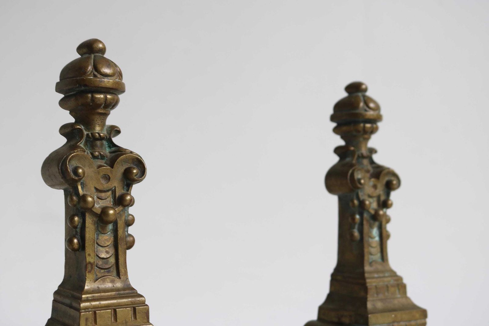 Antique French Brass Fireplace Andirons Ornate Baroque Style Fireplace Decor Firedogs Late 19th To Early 20th Century Ca. 1880–1920 photo vintage