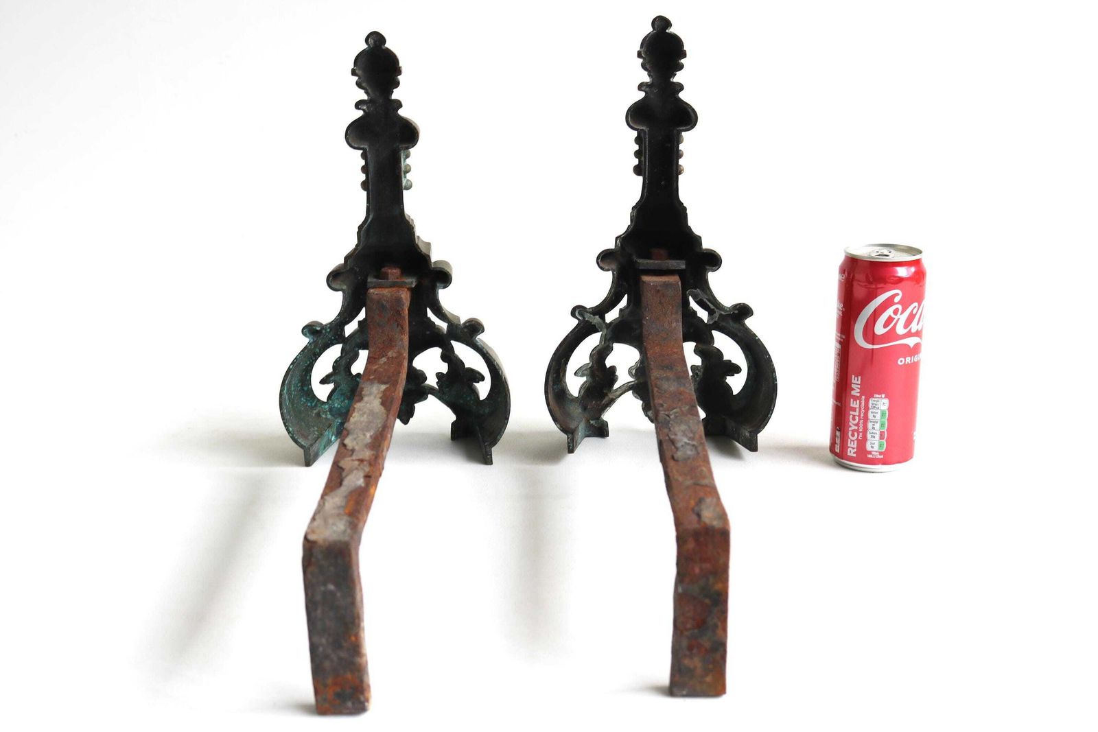 photo for sale Antique French Brass Fireplace Andirons Ornate Baroque Style Fireplace Decor Firedogs Late 19th To Early 20th Century Ca. 1880–1920