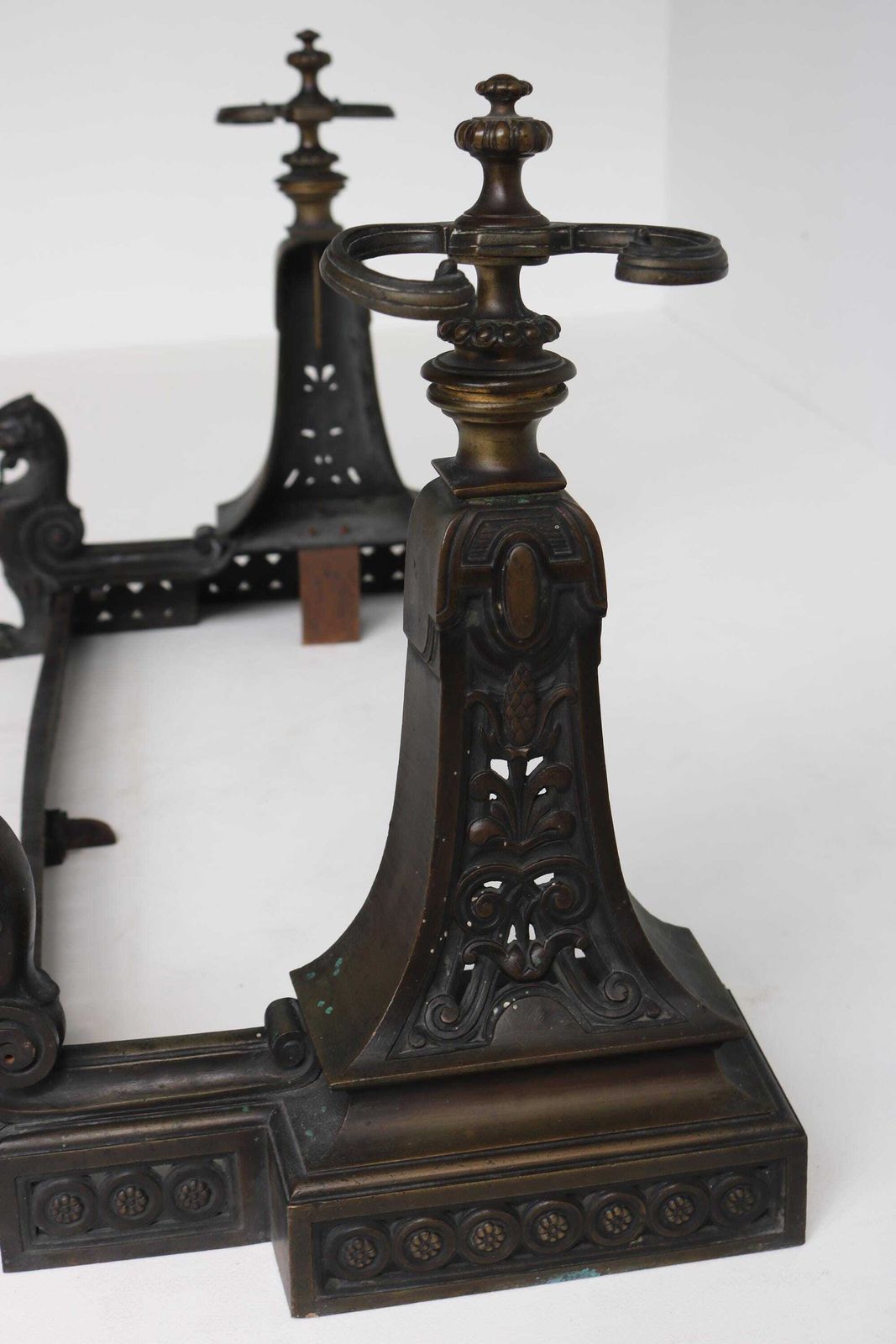 Antique 3 Piece Fireplace Fender Set Andirons With Lion/ Griffin Figures, Tool Holders Late 19th To Early 20th Century Hearth Decor photo buy