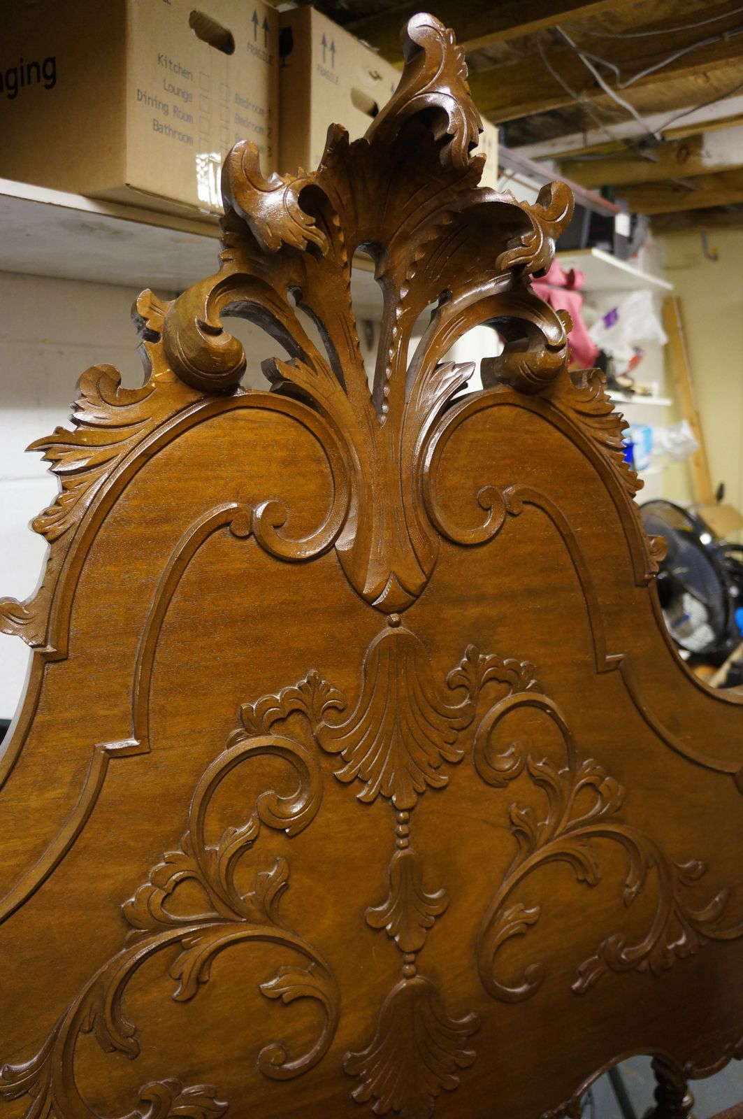 20th Century Spanish Baroque Hand Carved Bed (Mahogany/Walnut/Cherry) With Slabs photo for sale