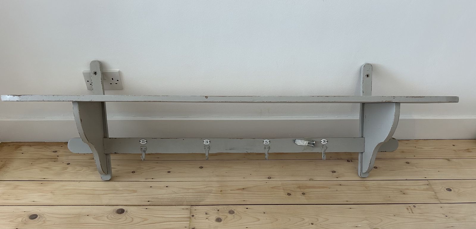 Antique Grey Painted Wooden Shelf