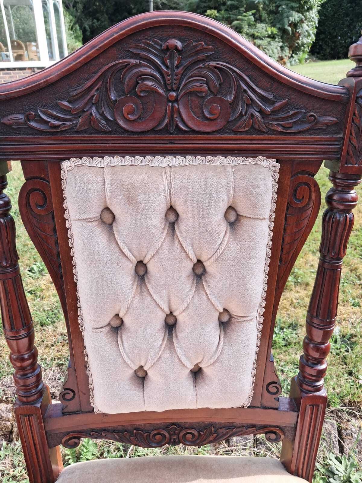 Antique Carved Button Back Dining Chairs Set Of 4 photo Furniture