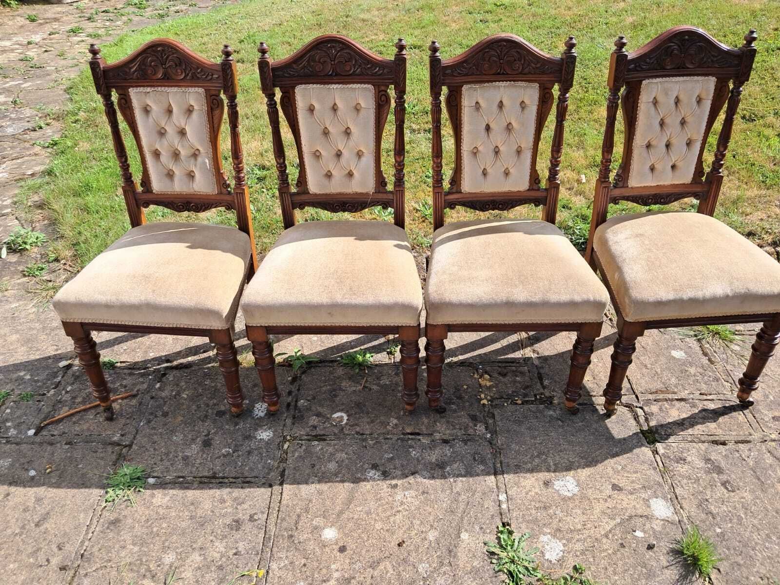 Antique Carved Button Back Dining Chairs Set Of 4 photo 350.0