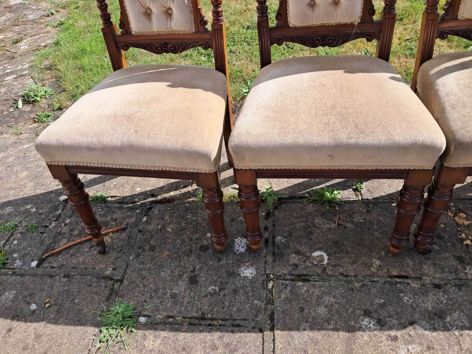 photo for sale Antique Carved Button Back Dining Chairs Set Of 4