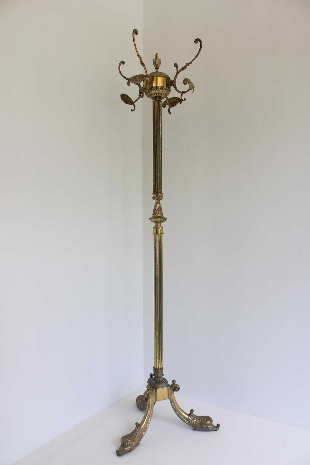 Brass Antique Style Free Standing Coat Hat Rack Hollywood Regency Italian Vintage Golden Hall Tree Floor Stand Clothes Rack Entryway 1960s photo buy