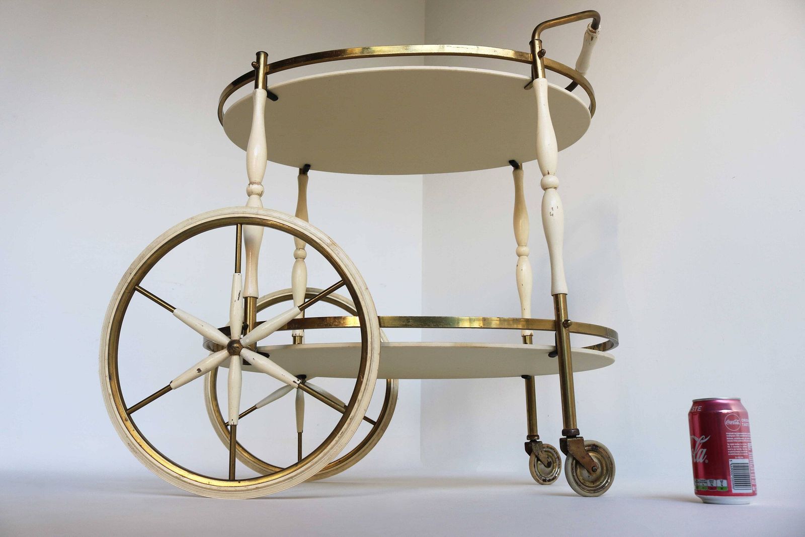 photo furniture Hollywood Regency Shabby Chic Cream Lacquer Gold Oval Mid Century Wedding Bar Cart Neoclassical Serving Table Trolley Brass Glass Tea 1960s