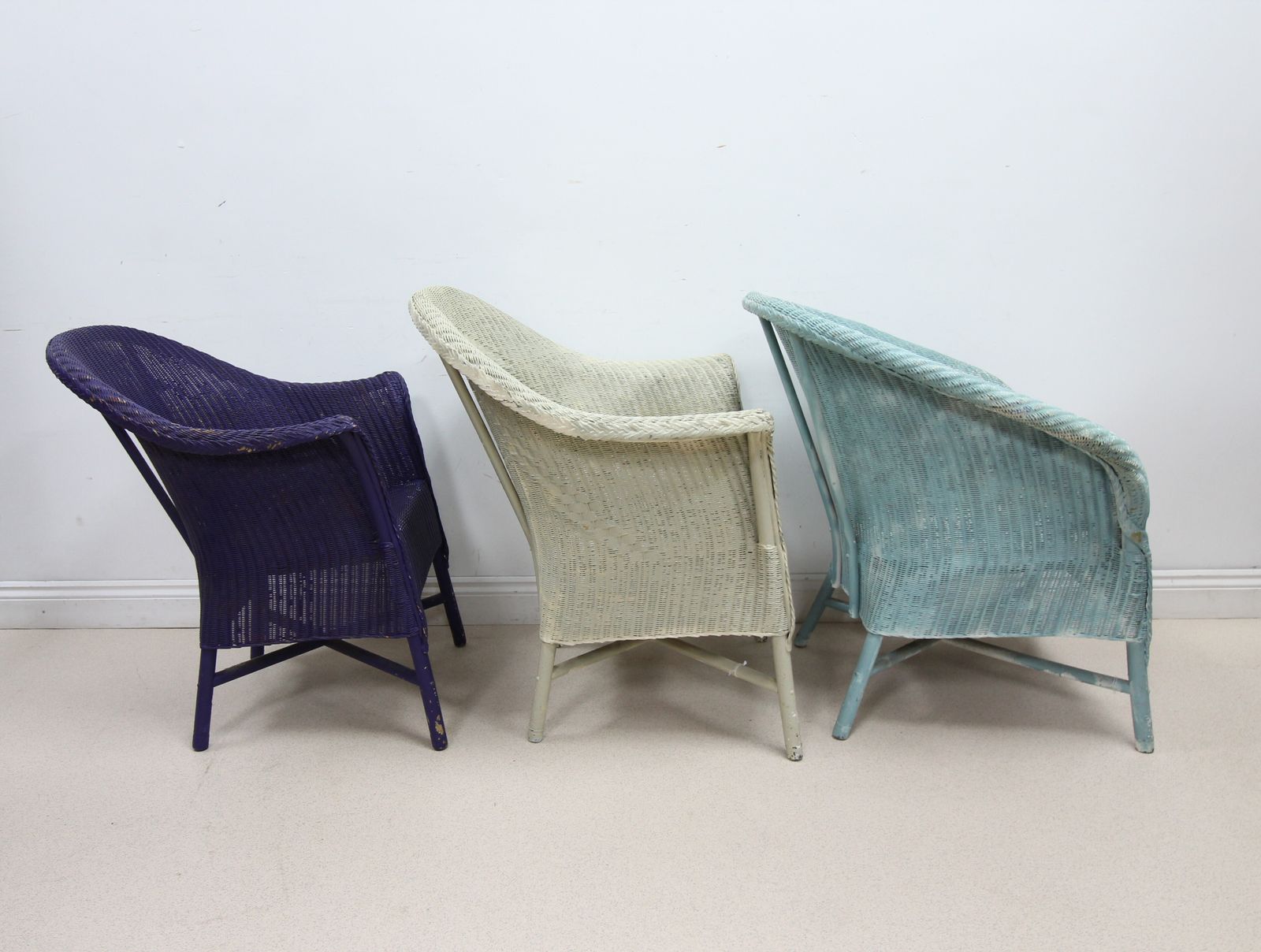 Set Of 1 Lloyd Loom Lusty Chair And 3 Other Lloyd Loom Style Chairs   4 In All photo vinterior