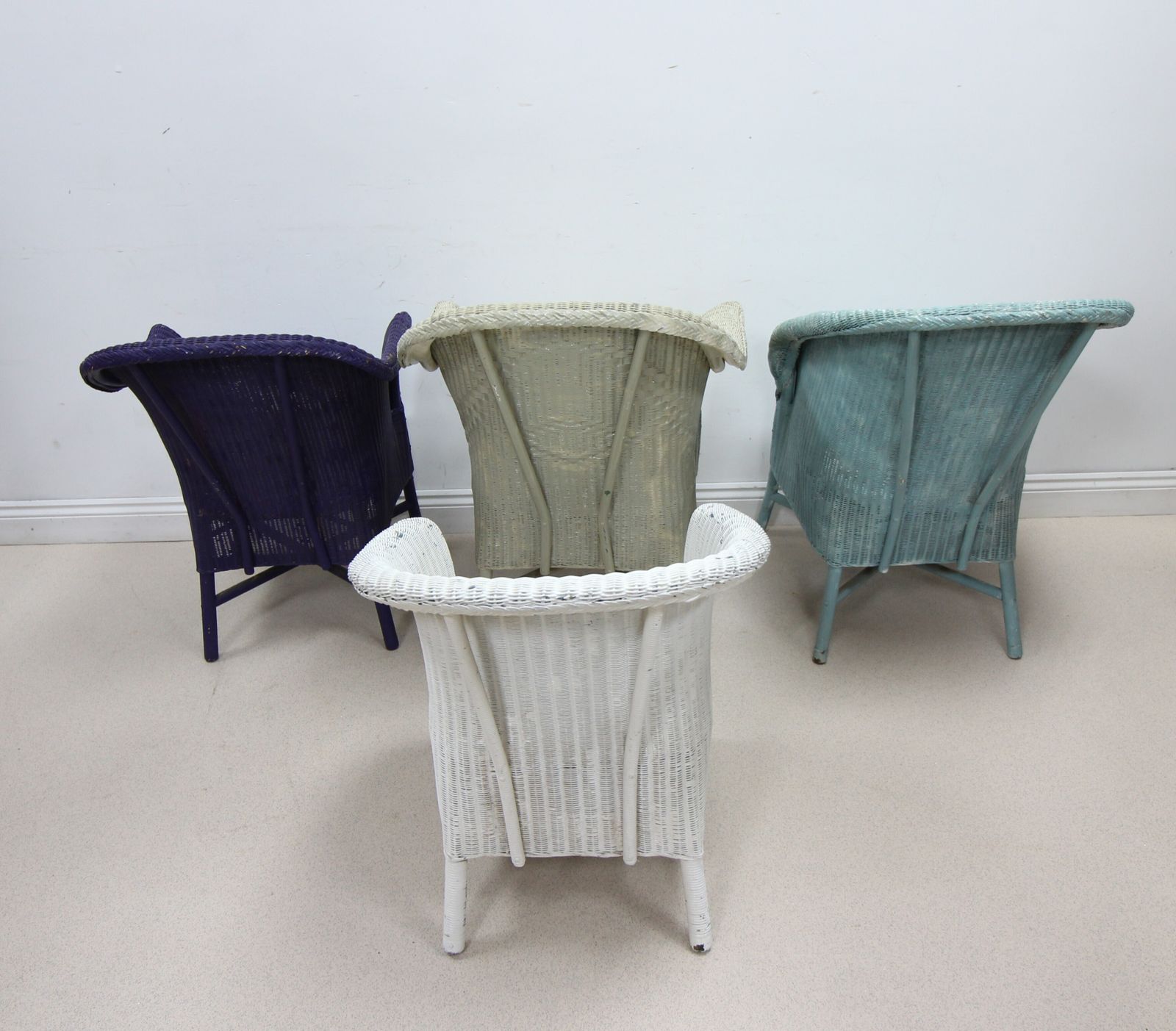 445.0 Set Of 1 Lloyd Loom Lusty Chair And 3 Other Lloyd Loom Style Chairs   4 In All photo
