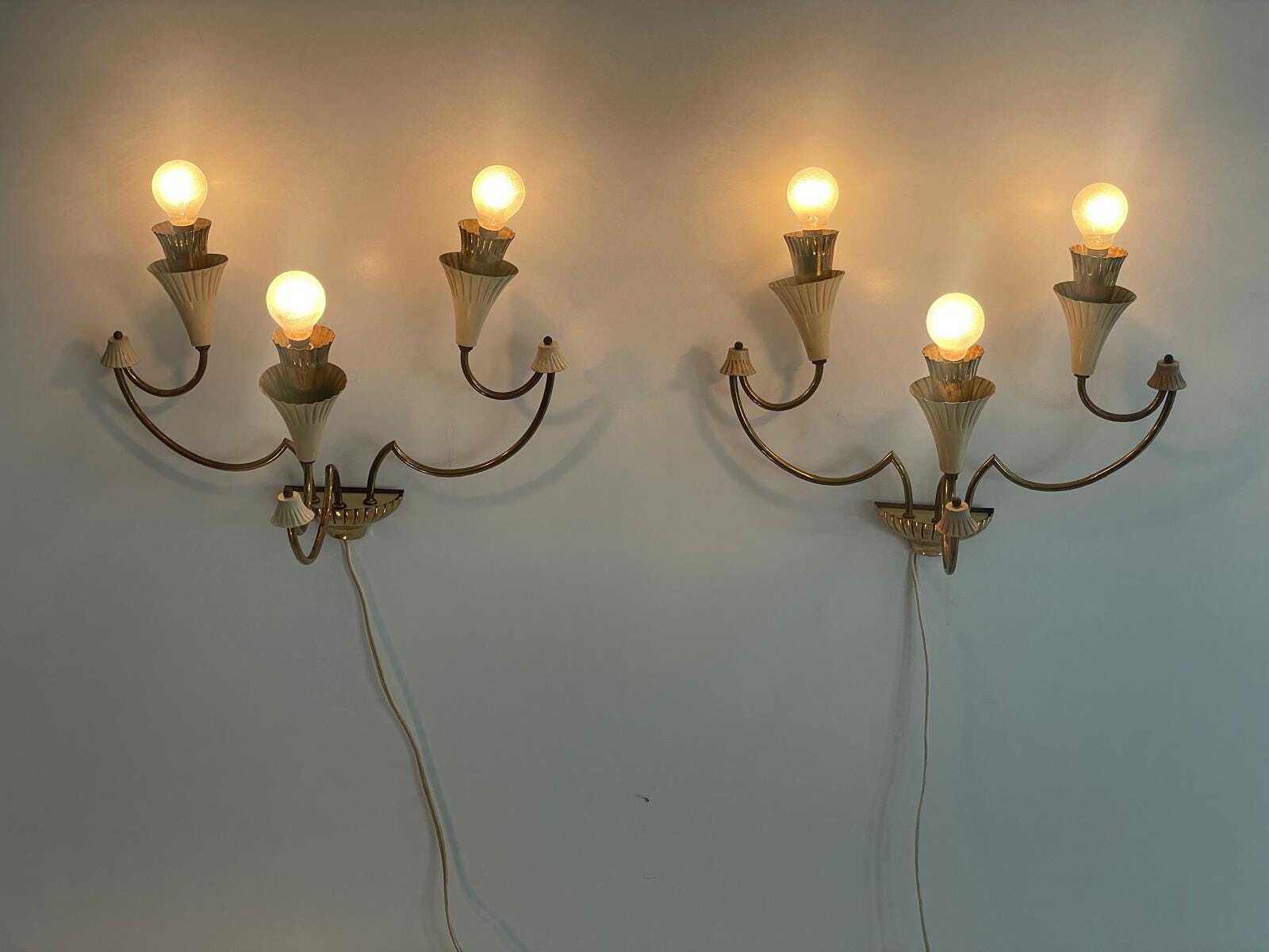 Mid Century Italian Design 3 Armed Pair Of Sputnik Sconces, 1950s, Italy photo Lighting