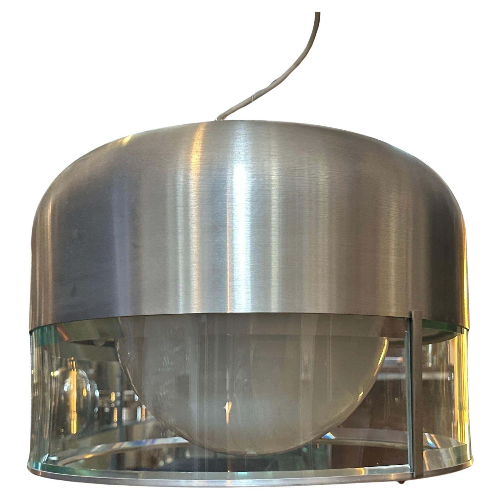 1970s Space Age Steel And Glass Pendant By Pia Guidetti Crippa For Lumi Milano photo furniture
