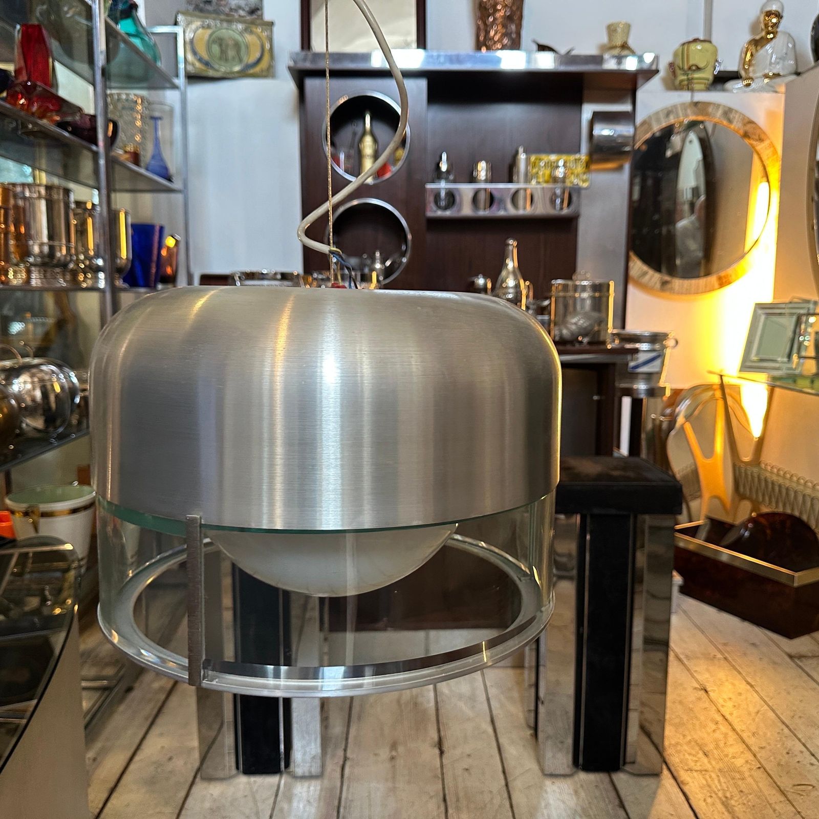 1970s Space Age Steel And Glass Pendant By Pia Guidetti Crippa For Lumi Milano photo vinterior