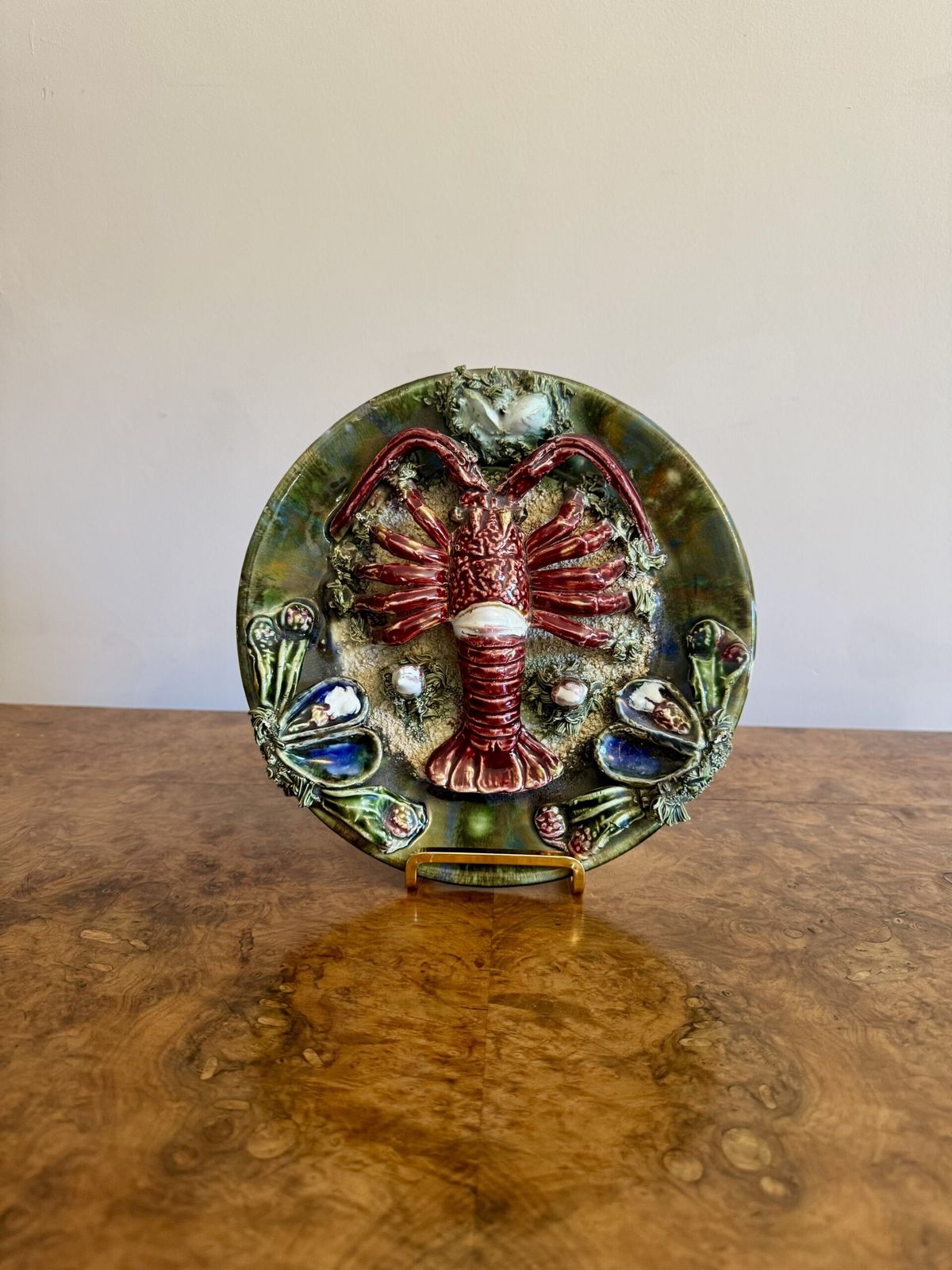 Antique Portuguese Majolica Palsy Ware Lobster Wall Plate