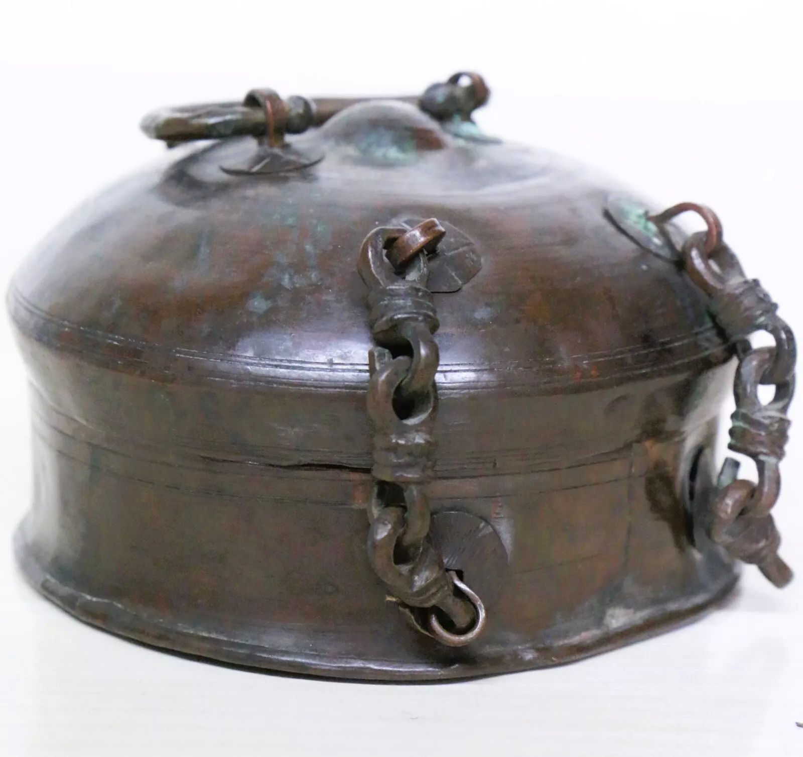 Antique Betel Box Indian Copper Hand Crafted Pandan Beautiful Aged Patina Freepost photo 78.0