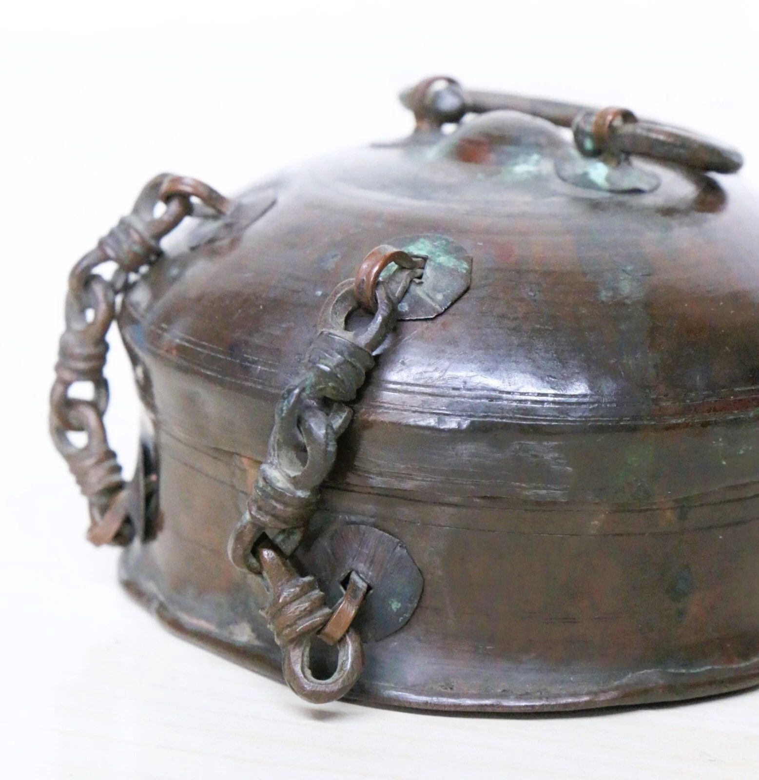 Antique Betel Box Indian Copper Hand Crafted Pandan Beautiful Aged Patina Freepost photo vinterior