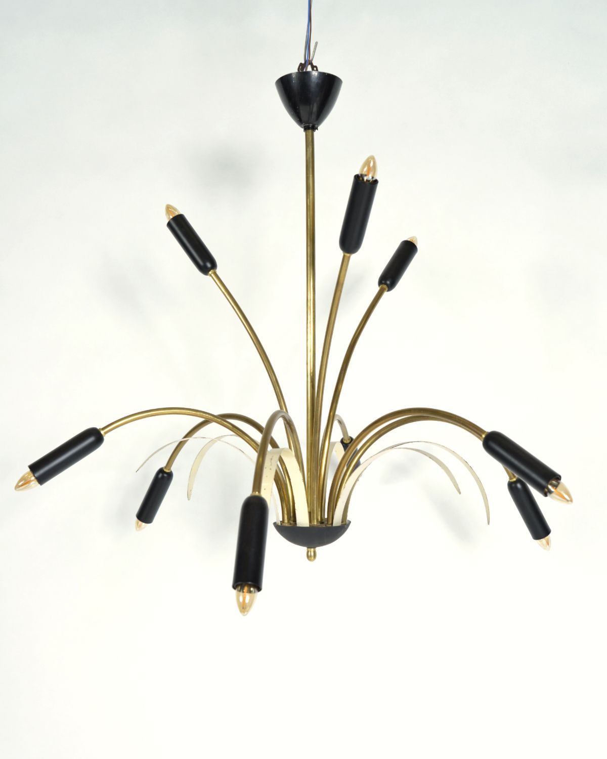 Midcentury Stilnovo 9 Arm Italian Spider Pendant Light Brass Copper Sputnik 1950s photo furniture