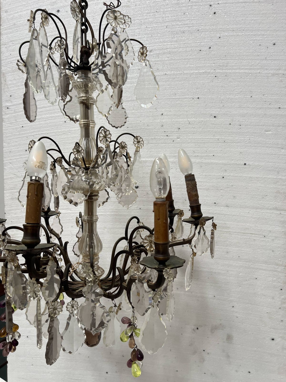 photo furniture Louis XV Style Chandelier With Pendants And Colored Glass Fruits, 20th Century