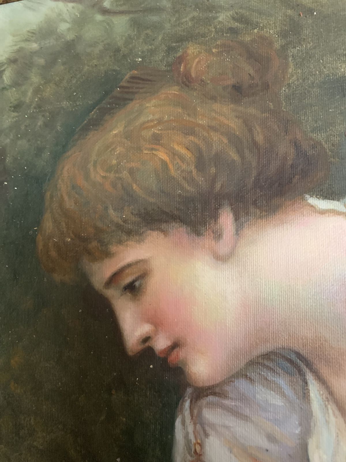 Oil Painting, Girl With Bird, Oil On Canvas photo Art