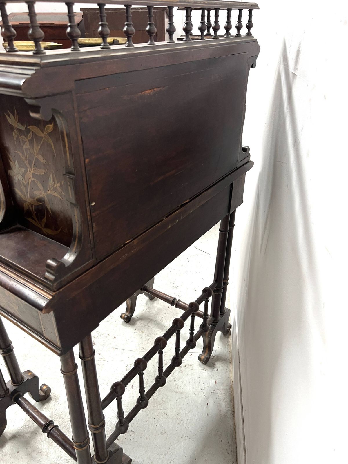 Wooden Stepped Desk Decorated With Pyrography, 19th Centur photo for sale