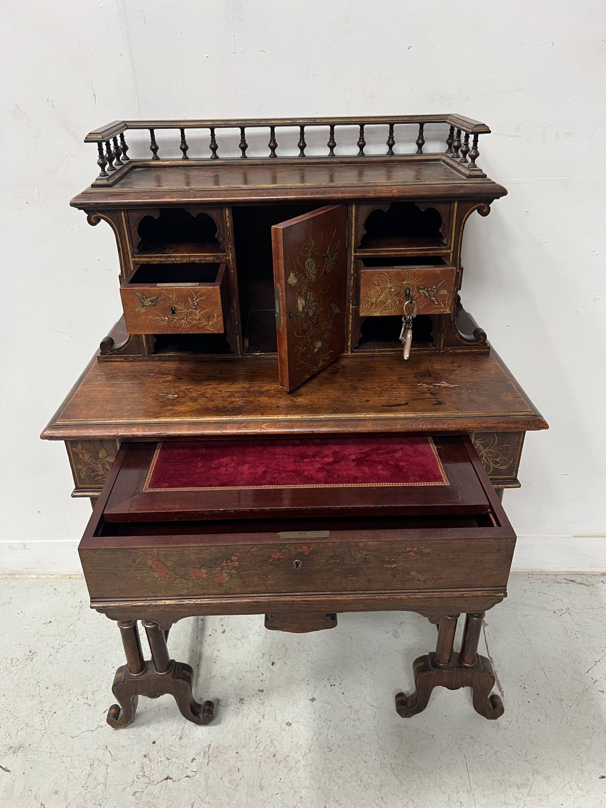 Wooden Stepped Desk Decorated With Pyrography, 19th Centur photo buy
