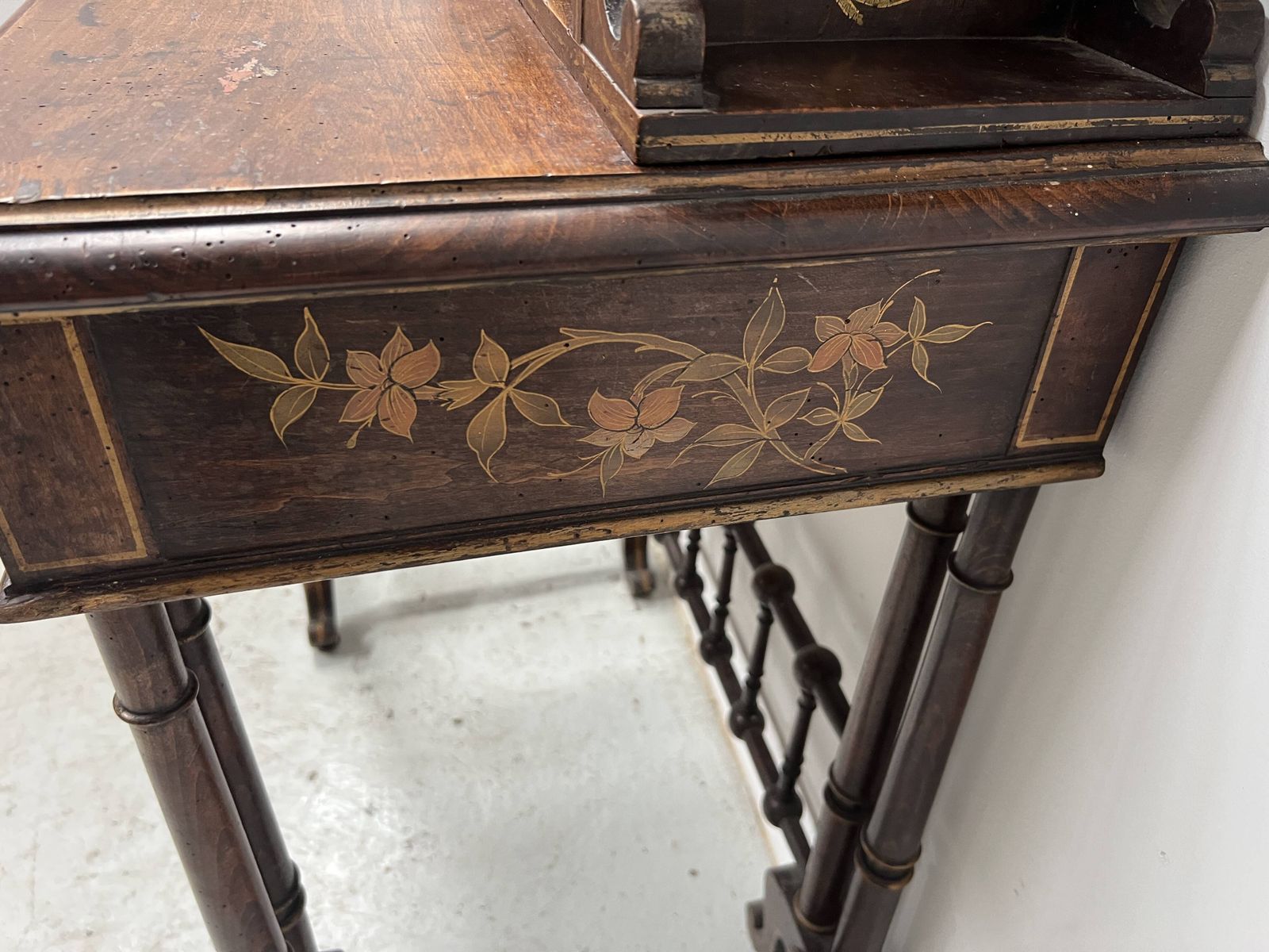 photo for sale Wooden Stepped Desk Decorated With Pyrography, 19th Centur