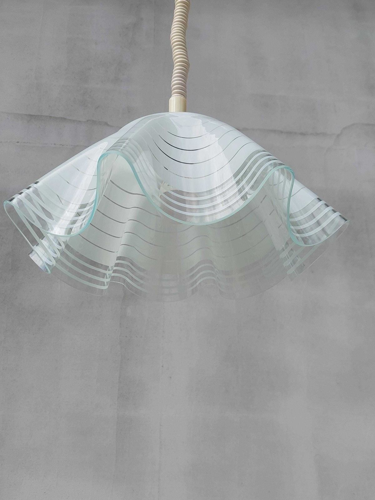 Mid Century Minimalist Folded Glass Pendant Lamp, Folded Glass Hanging Lamp, Mid Century Chandelier, Mid Century Lighting, 1980's