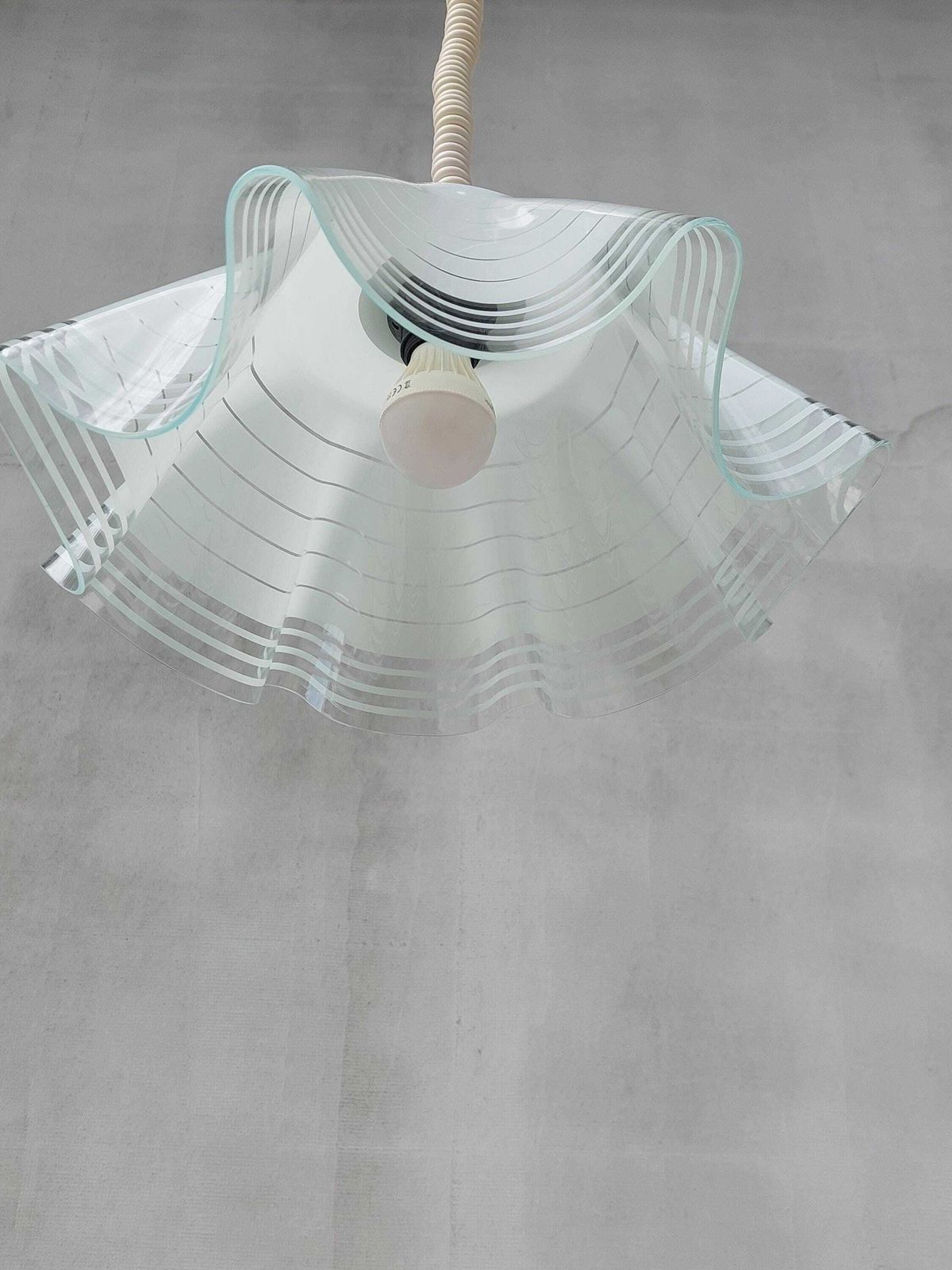 Mid Century Minimalist Folded Glass Pendant Lamp, Folded Glass Hanging Lamp, Mid Century Chandelier, Mid Century Lighting, 1980's photo 350.0