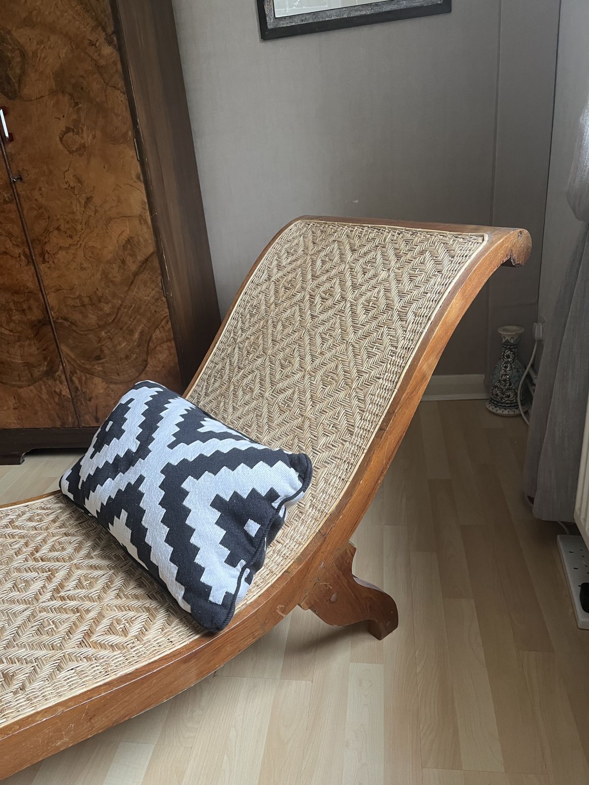 Teak And Cane Indian Chaise Longues photo for sale