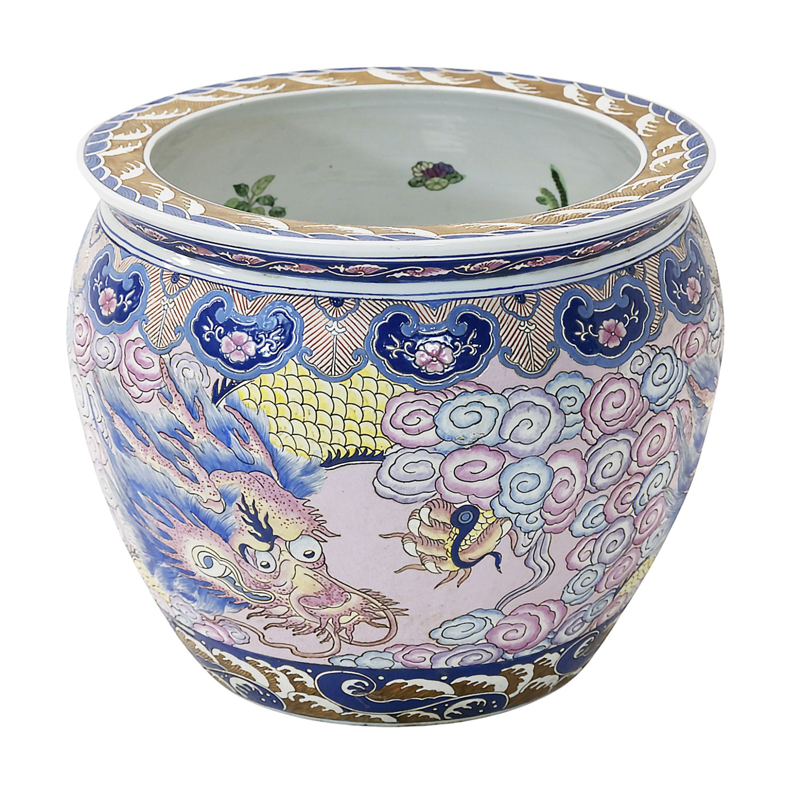 Large Chinese Handmade Ceramic Planter Pot Fish Basin photo Garden Decor