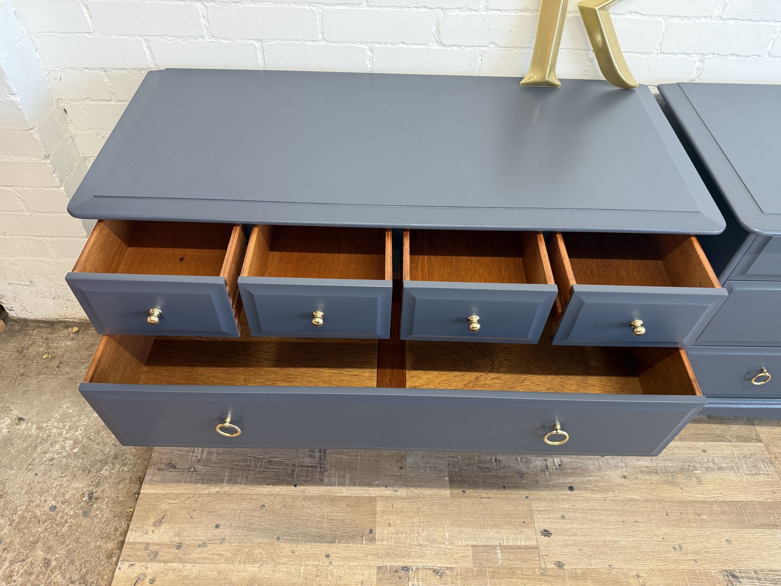 1290.0 Pair Of Stag Minstrel 4 Over 2 Chests – Professionally Painted In Rooster Blue photo